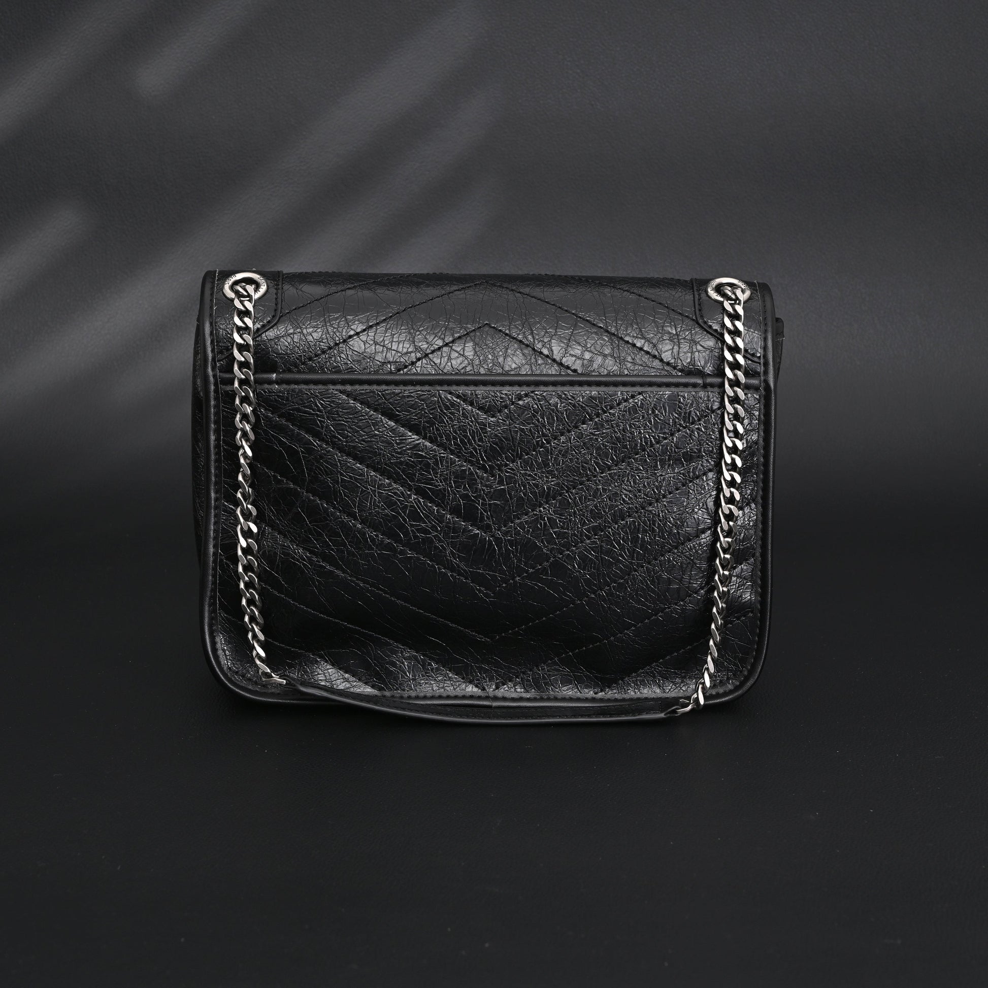 Saint Laurent Niki Medium Black Crinkled Leather Shoulder Bag