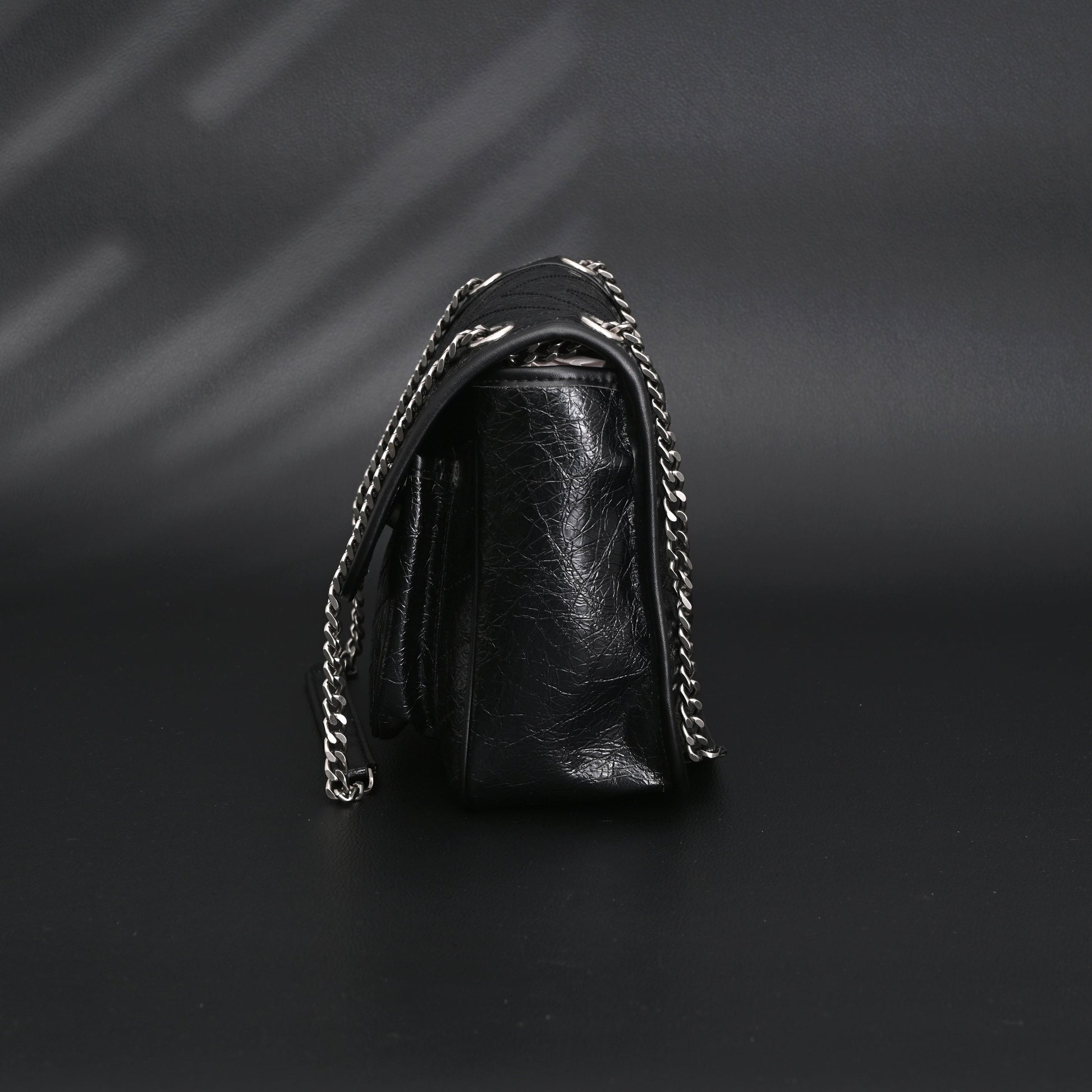 Saint Laurent Niki Medium Black Crinkled Leather Shoulder Bag