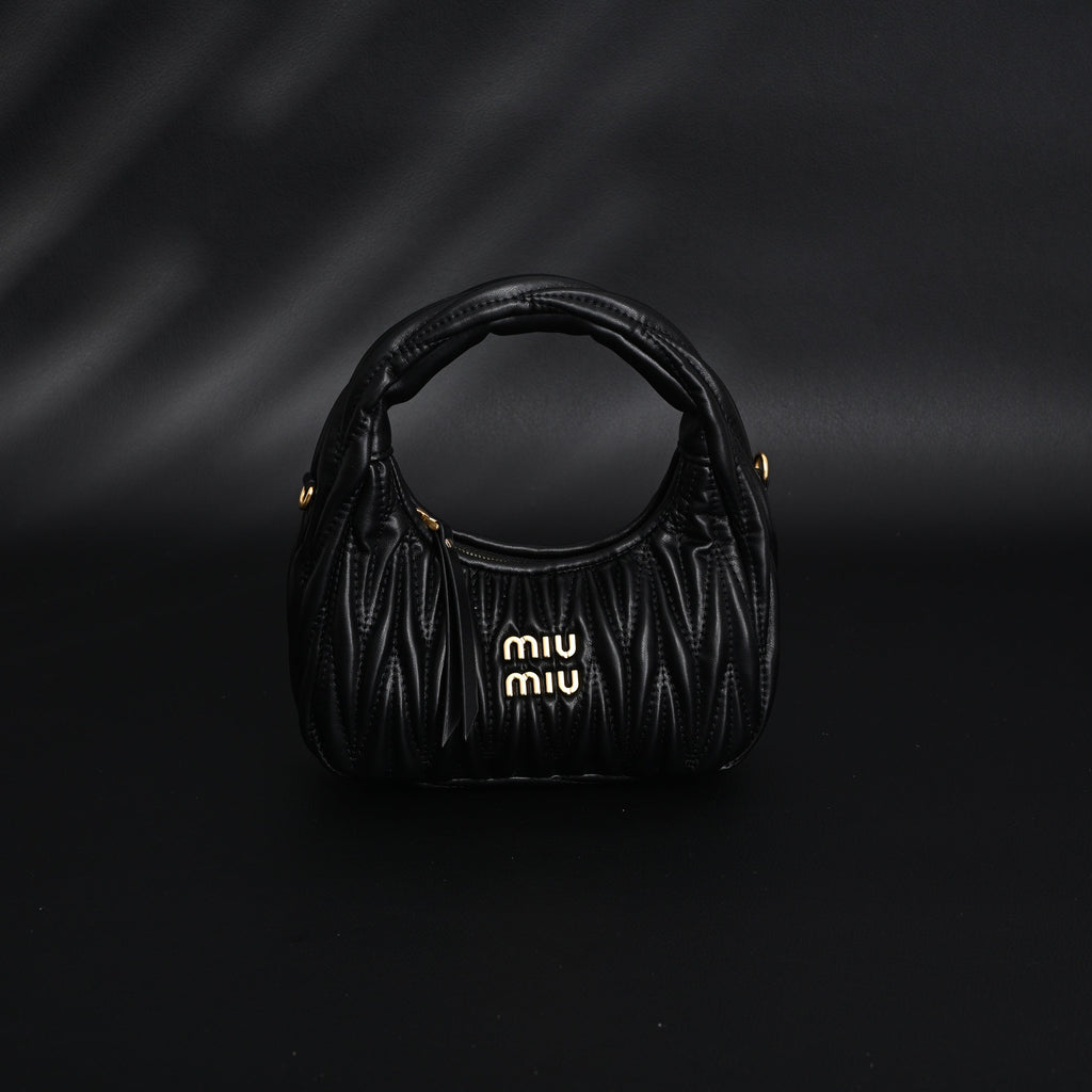 Miu Miu Matelassé Leather Hobo Bag – Black with Gold Hardware