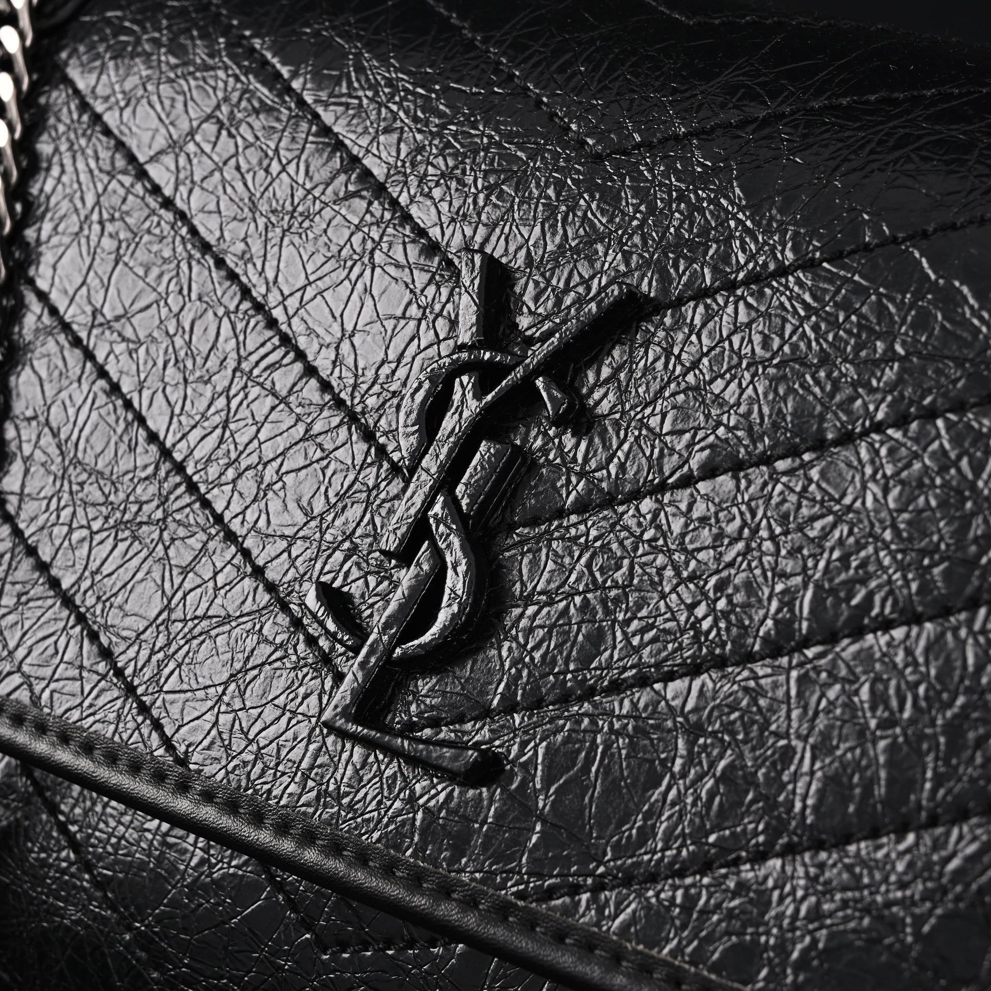 Saint Laurent Niki Medium Black Crinkled Leather Shoulder Bag