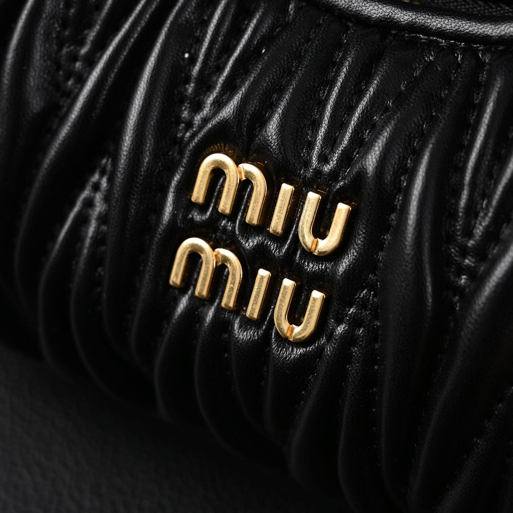 Miu Miu Matelassé Leather Hobo Bag – Black with Gold Hardware