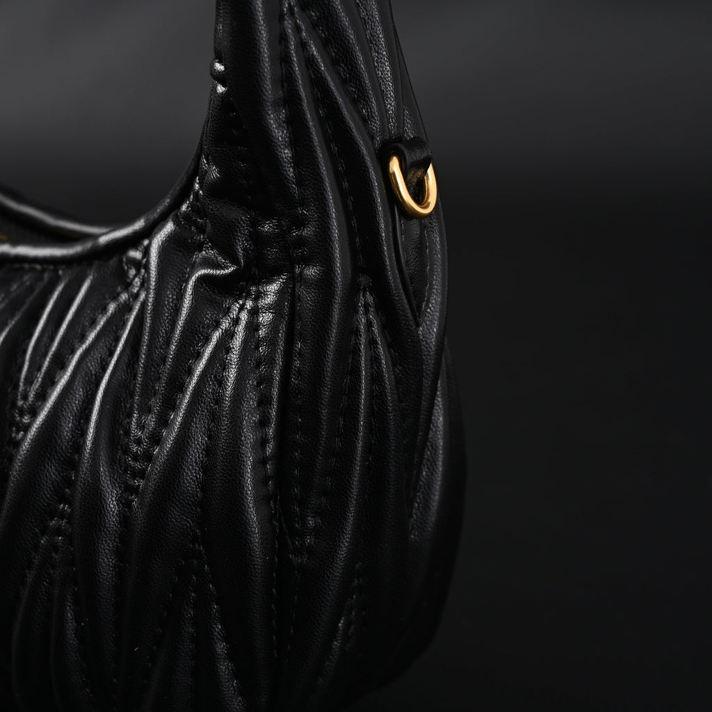 Miu Miu Matelassé Leather Hobo Bag – Black with Gold Hardware