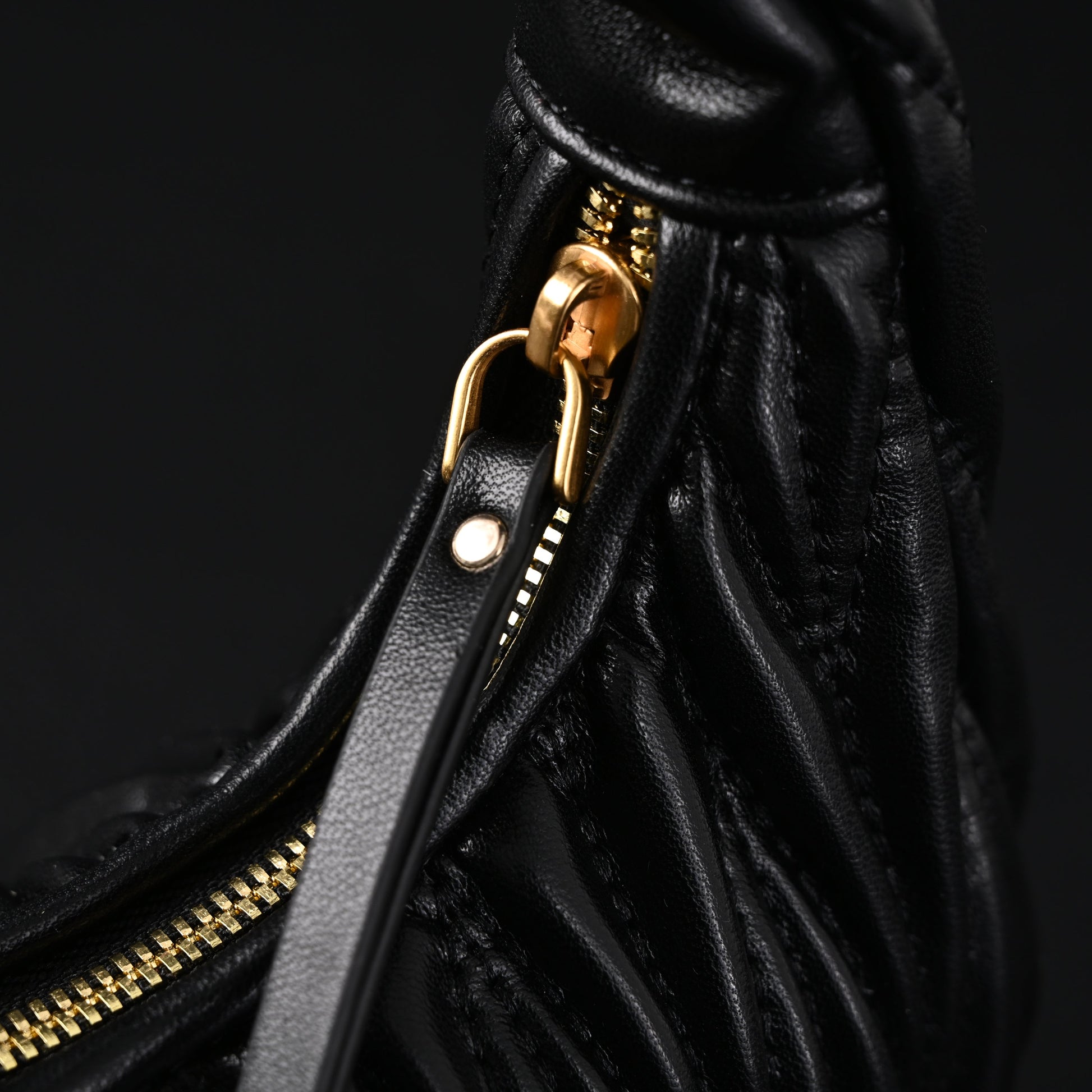 Miu Miu Matelassé Leather Hobo Bag – Black with Gold Hardware