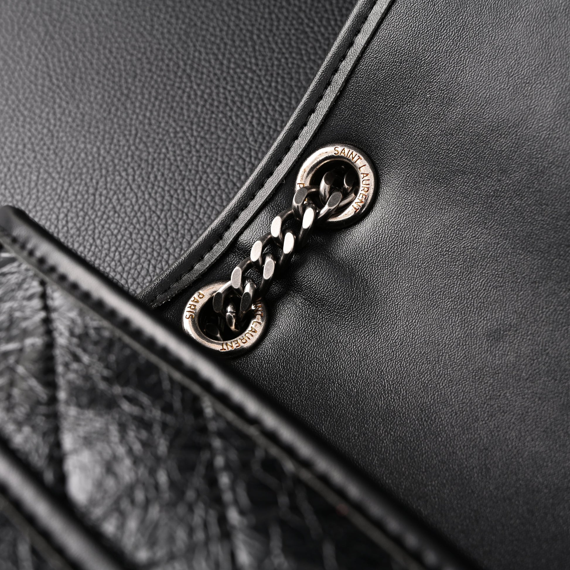 Saint Laurent Niki Medium Black Crinkled Leather Shoulder Bag