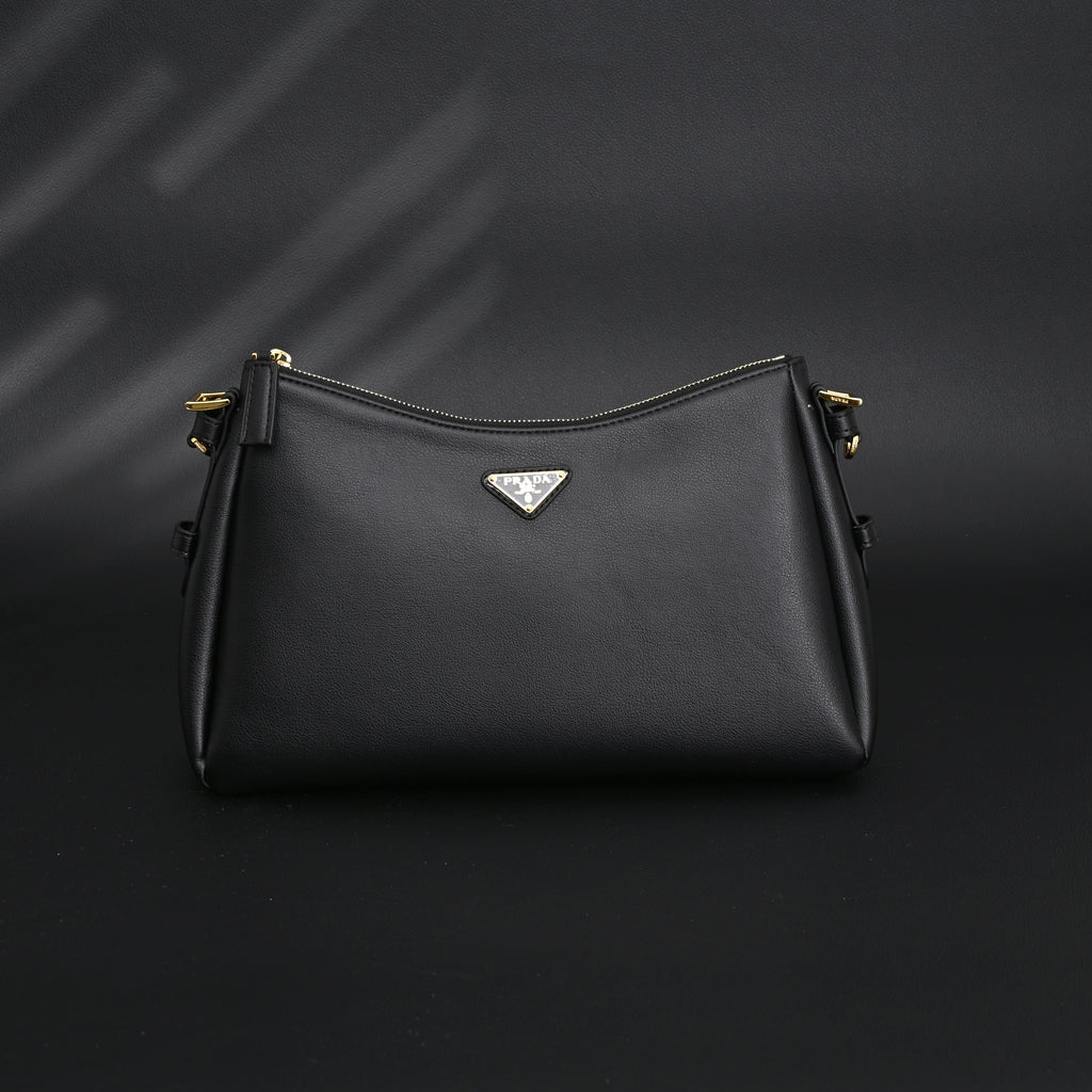 Prada Cleo Black Brushed Leather Shoulder Bag