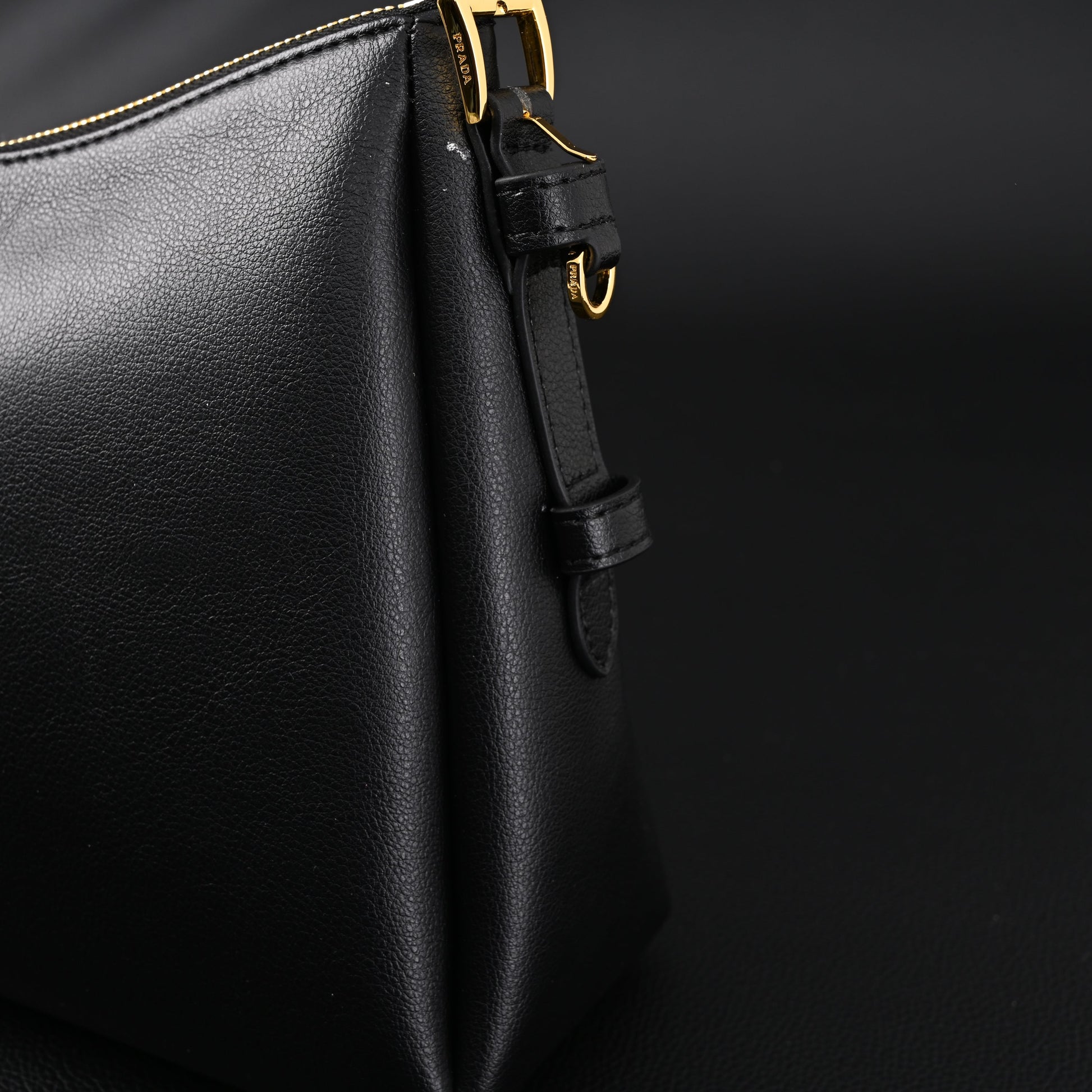 Prada Cleo Black Brushed Leather Shoulder Bag