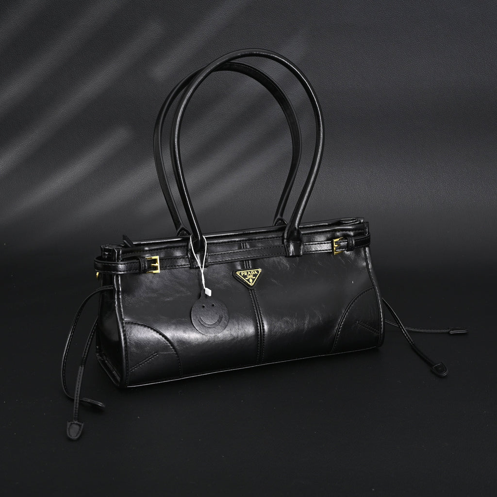 Prada Cleo Black Patent Leather Shoulder Bag with Gold Hardware