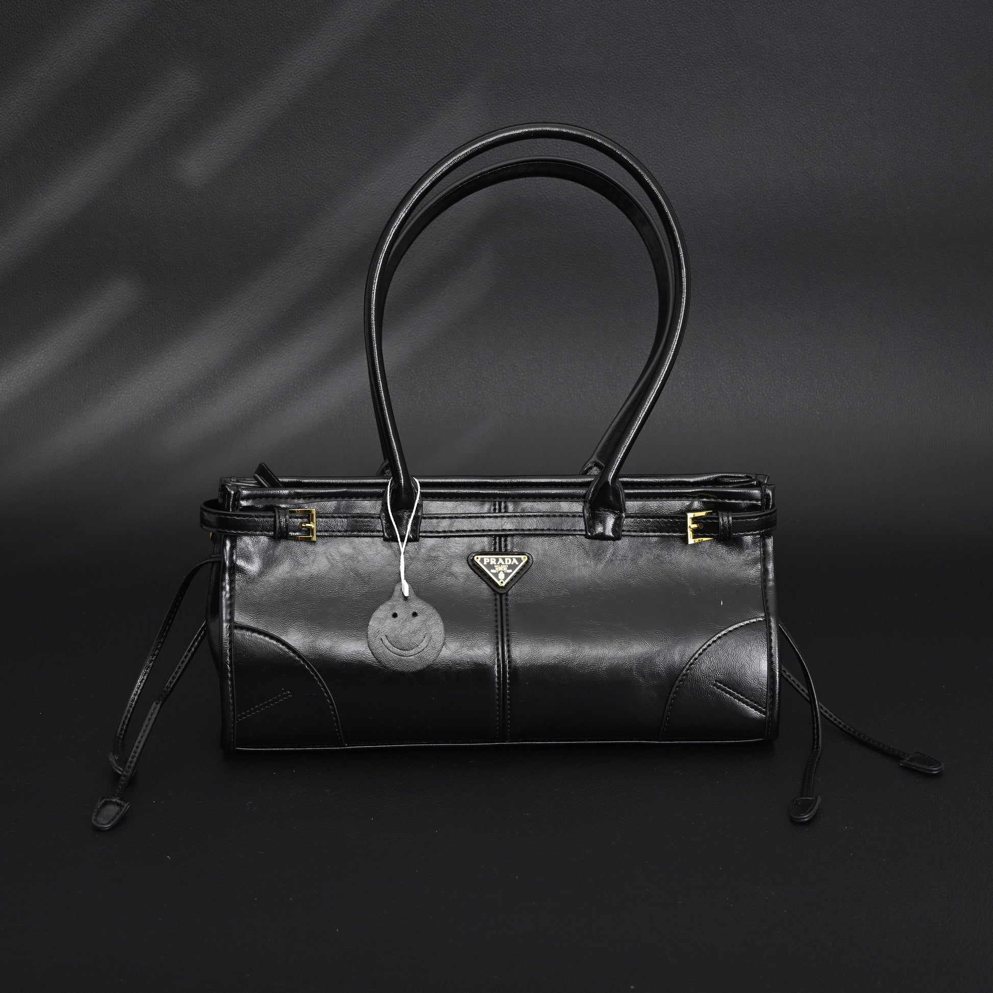 Prada Cleo Black Patent Leather Shoulder Bag with Gold Hardware