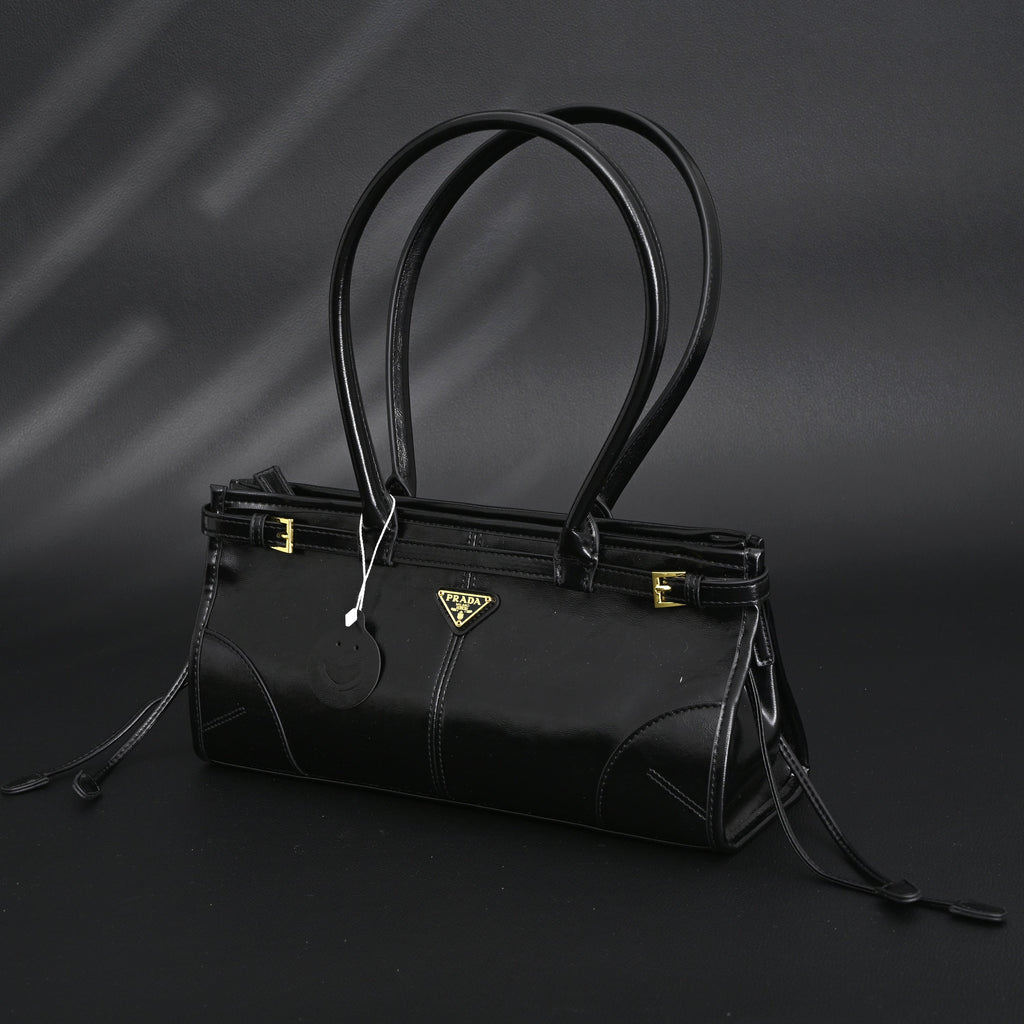 Prada Cleo Black Patent Leather Shoulder Bag with Gold Hardware