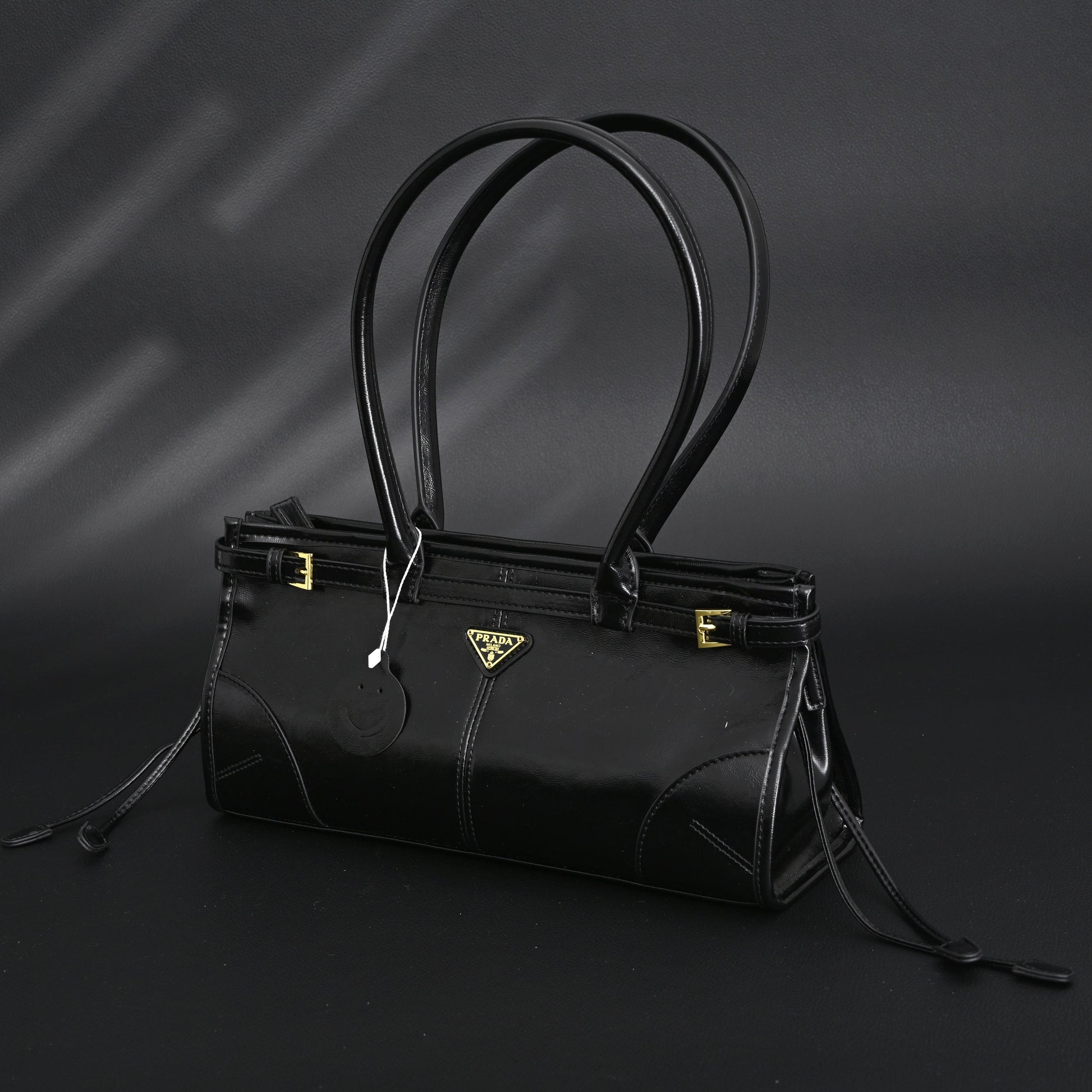 Prada Cleo Black Patent Leather Shoulder Bag with Gold Hardware