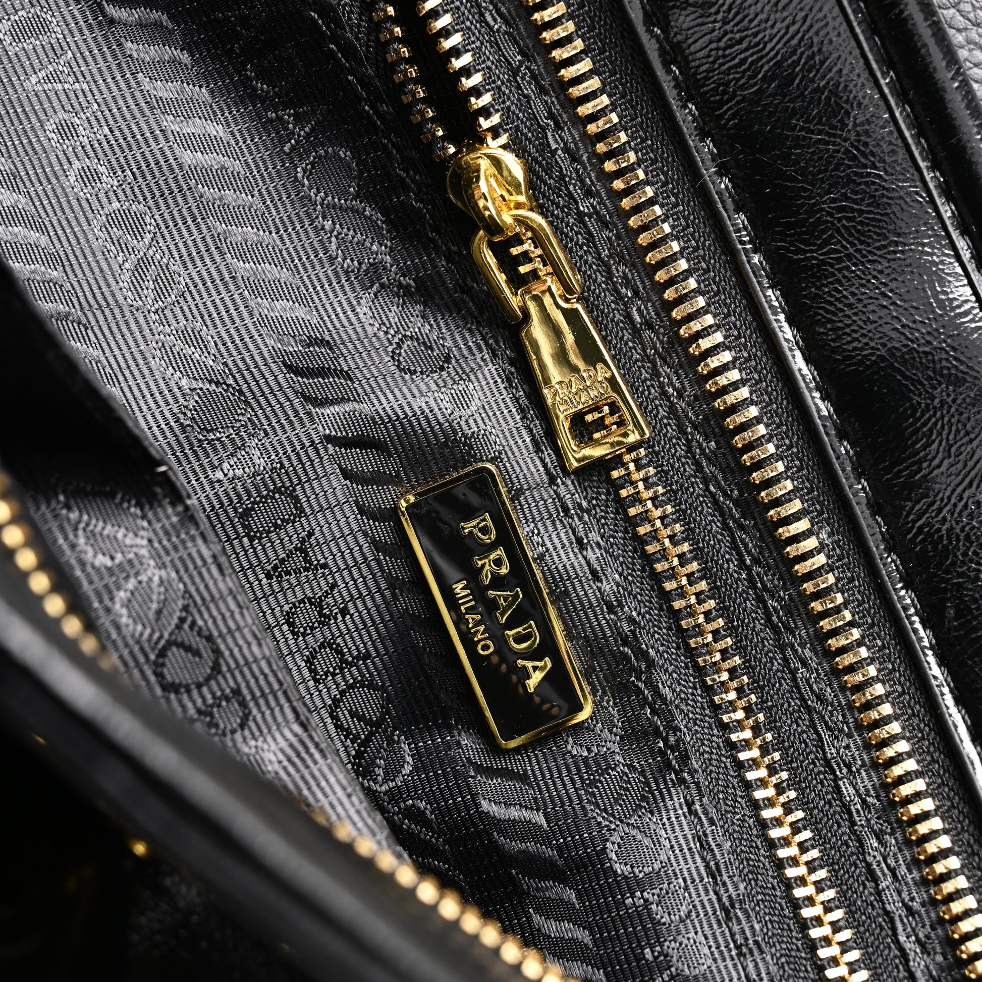 Prada Cleo Black Patent Leather Shoulder Bag with Gold Hardware