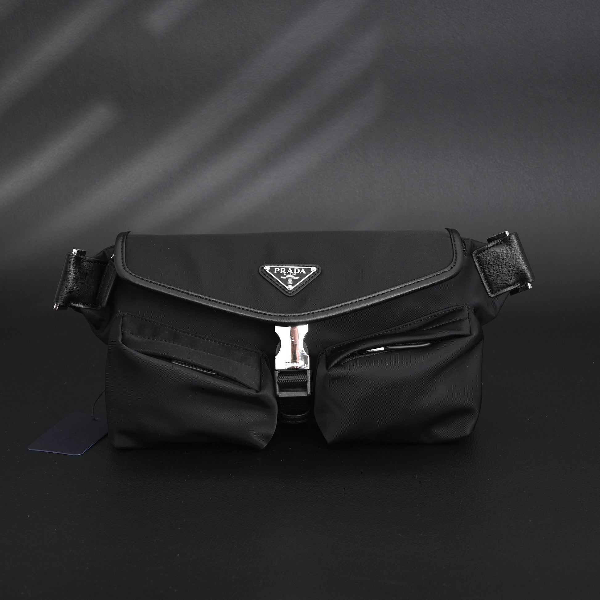 Prada Nylon Black Belt Bag with Silver Logo