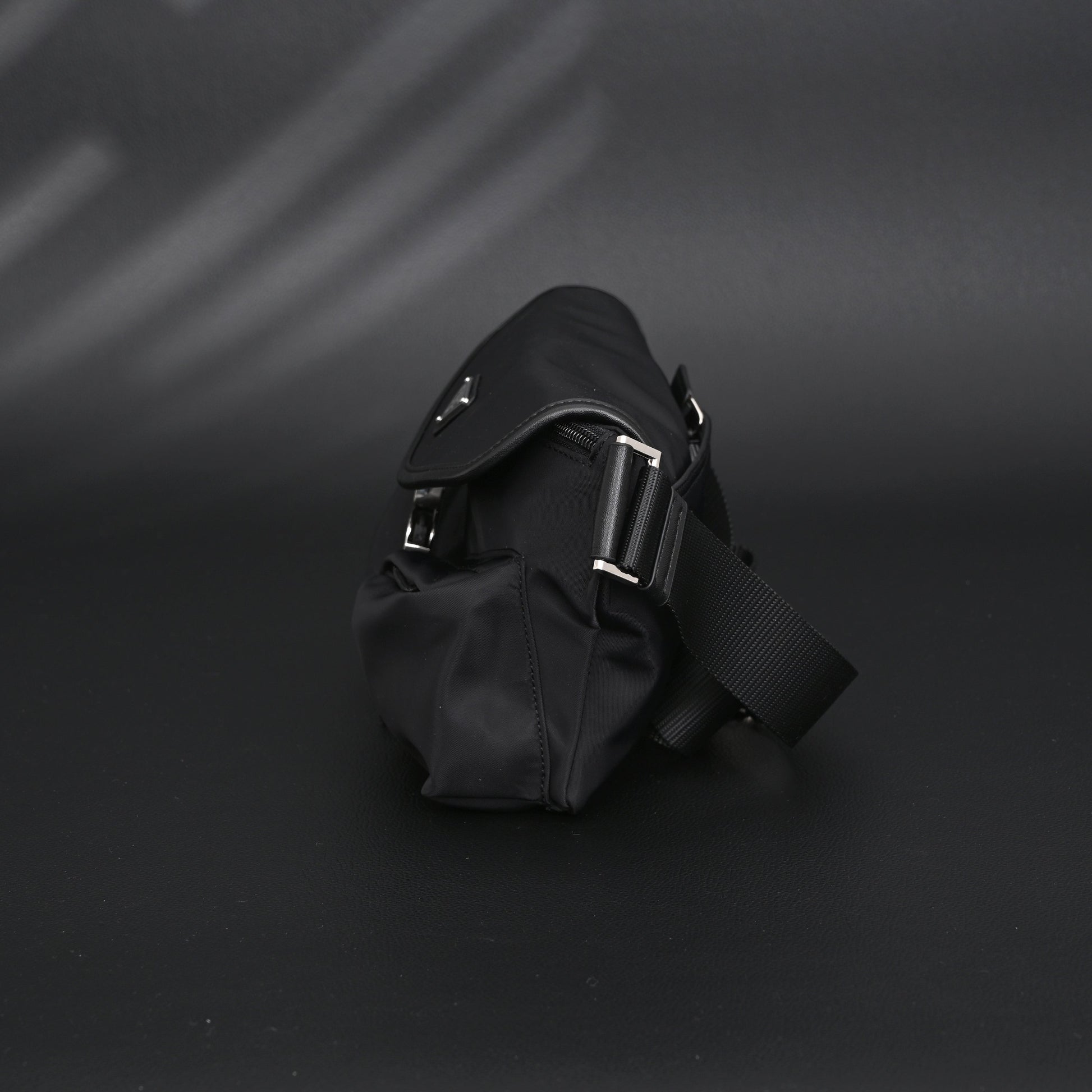 Prada Nylon Black Belt Bag with Silver Logo