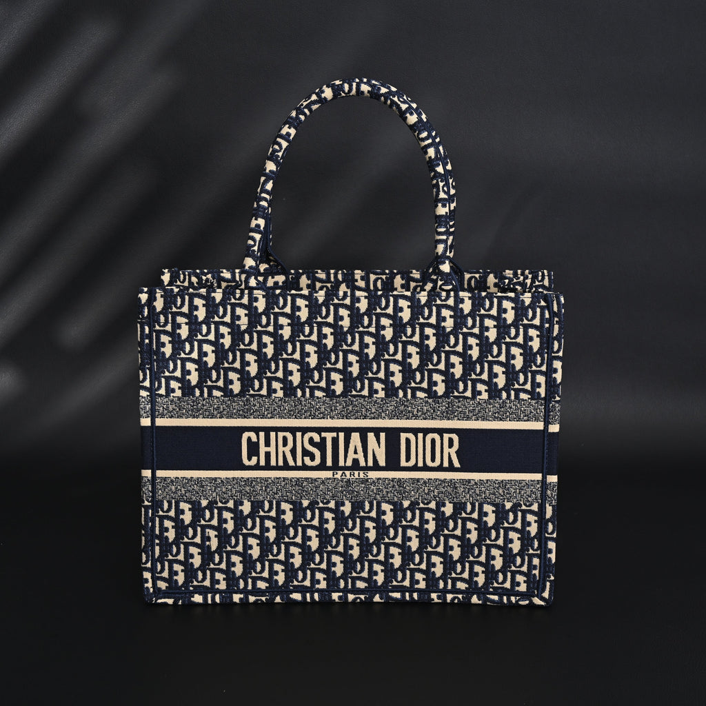 Christian Dior Large Book Tote – Blue Oblique Embroidery