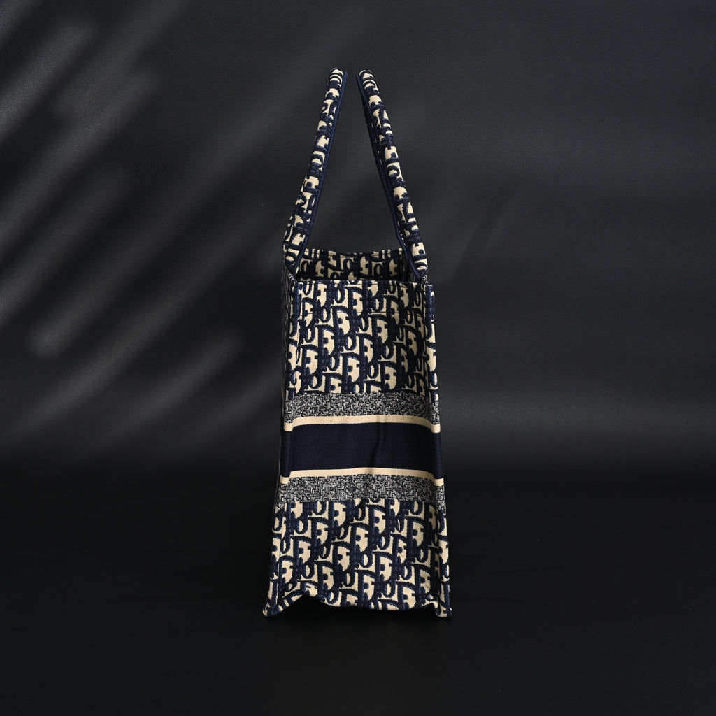 Christian Dior Large Book Tote – Blue Oblique Embroidery