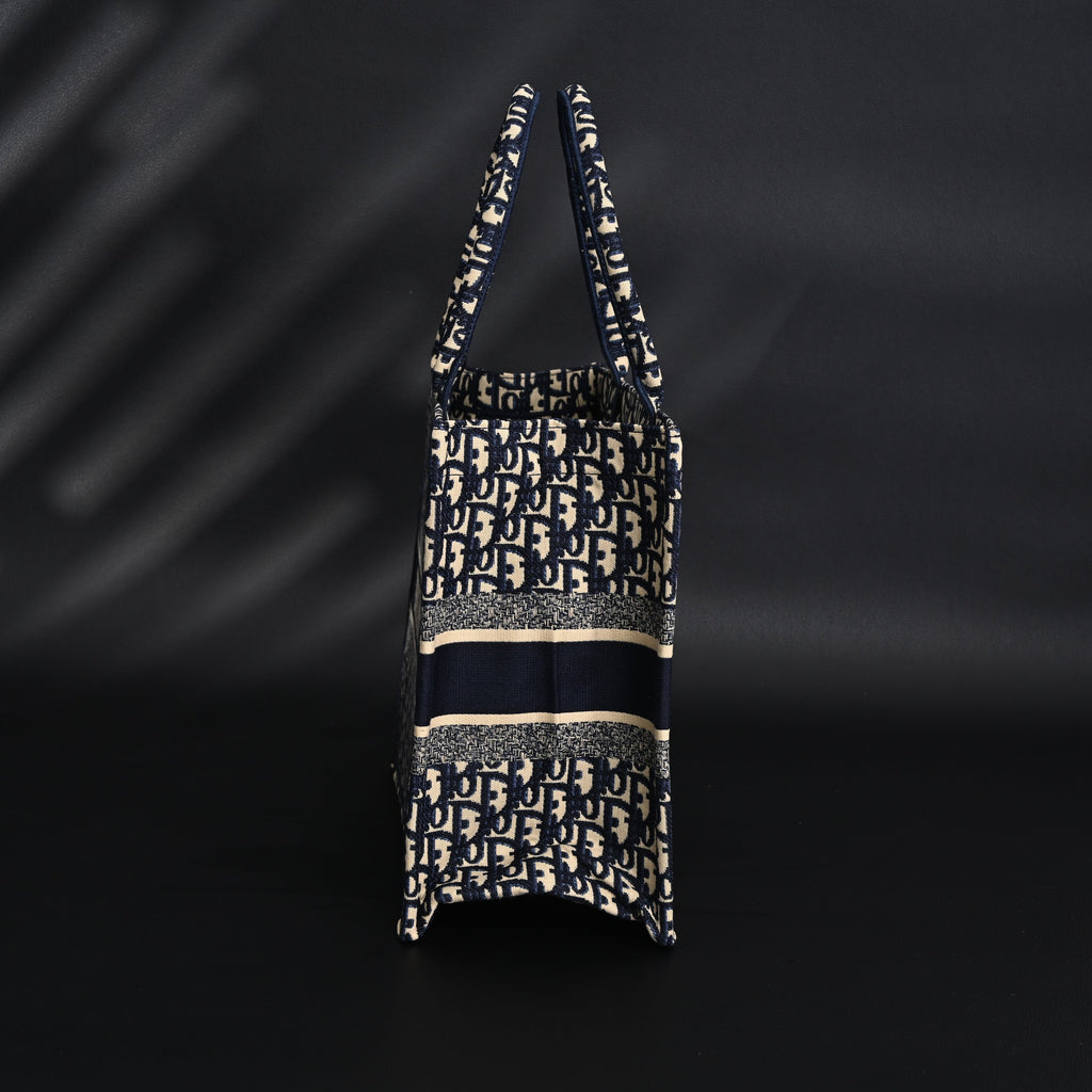 Christian Dior Large Book Tote – Blue Oblique Embroidery