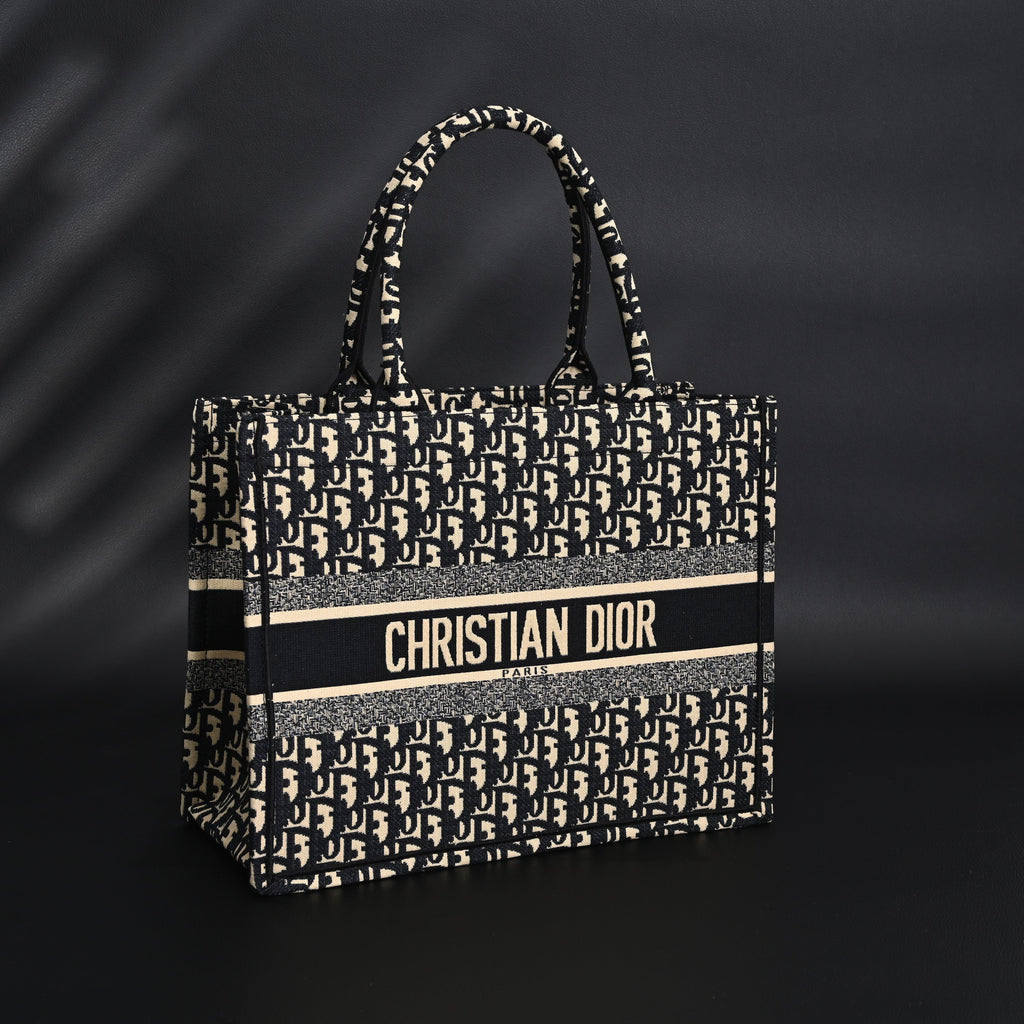 Christian Dior Medium Book Tote – Black Oblique Embroidery