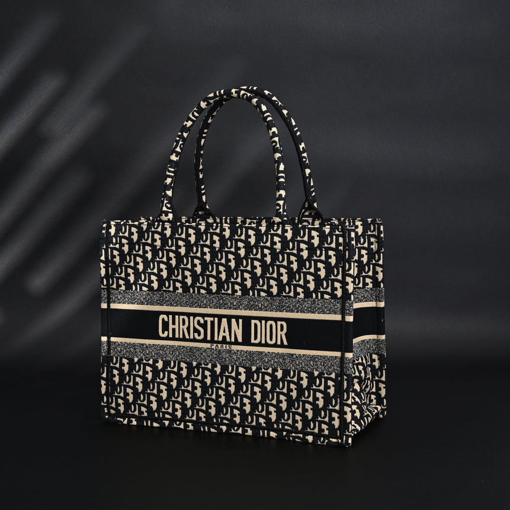 Christian Dior Medium Book Tote – Black Oblique Embroidery