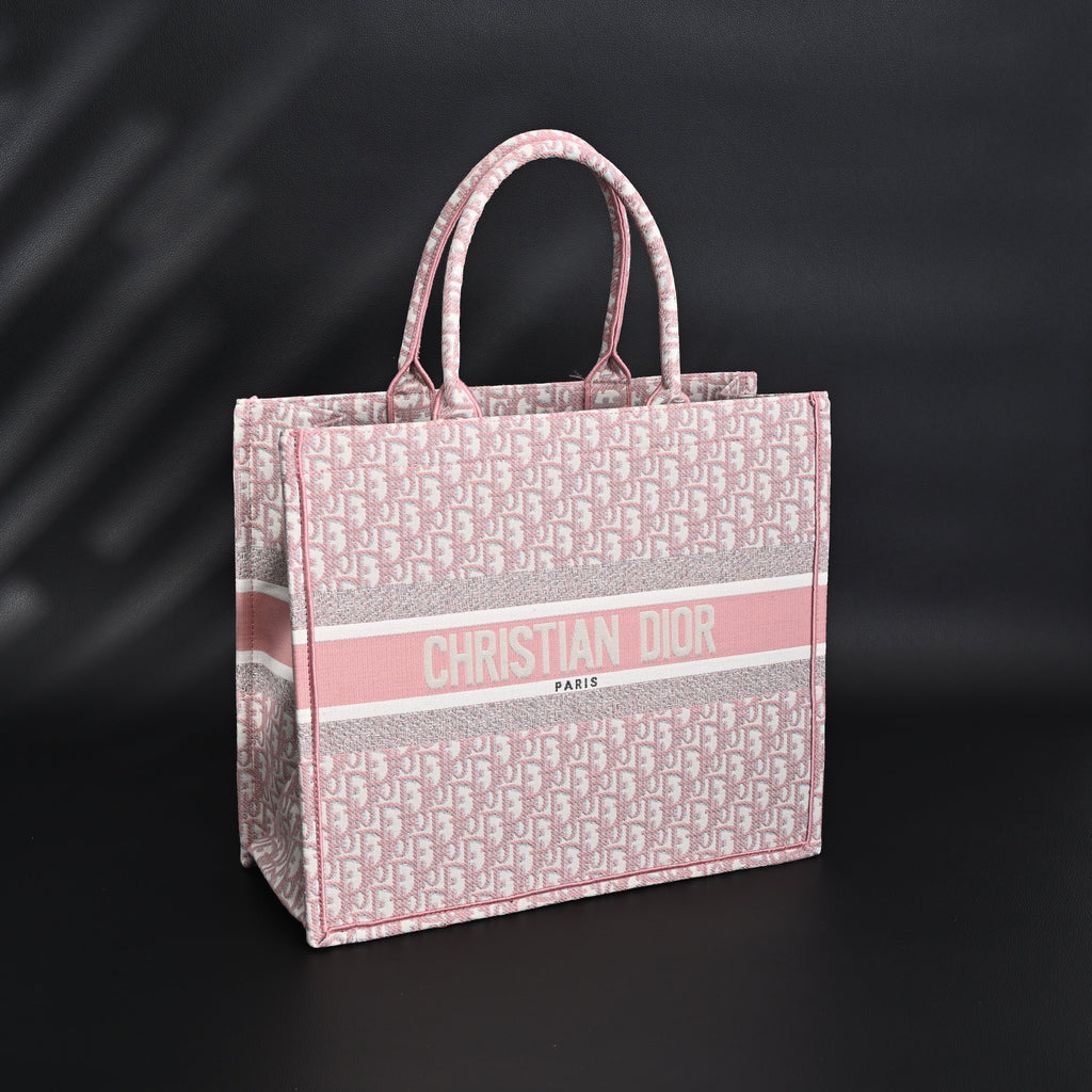 Christian Dior Large Book Tote – Pink Oblique Embroidery