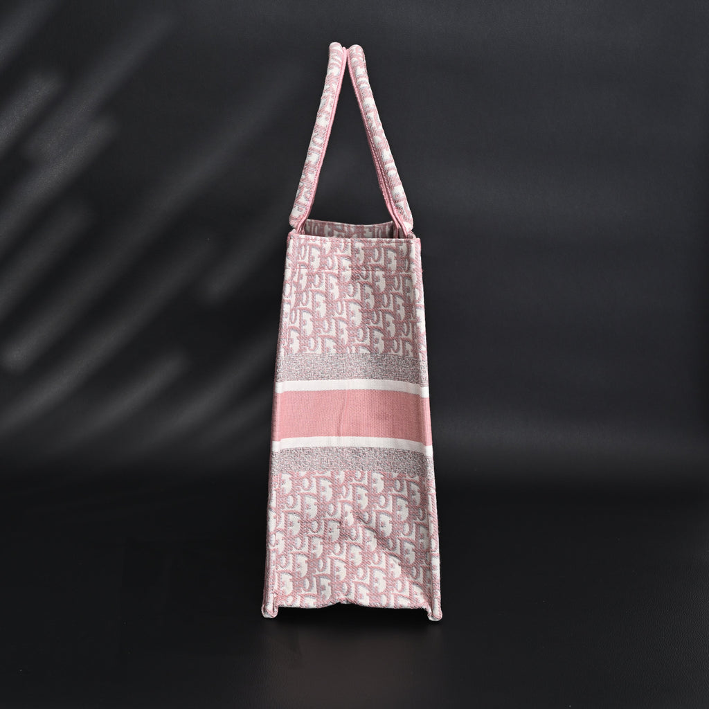 Dior Book Tote Oblique Embroidered Canvas Bag – Large Pink