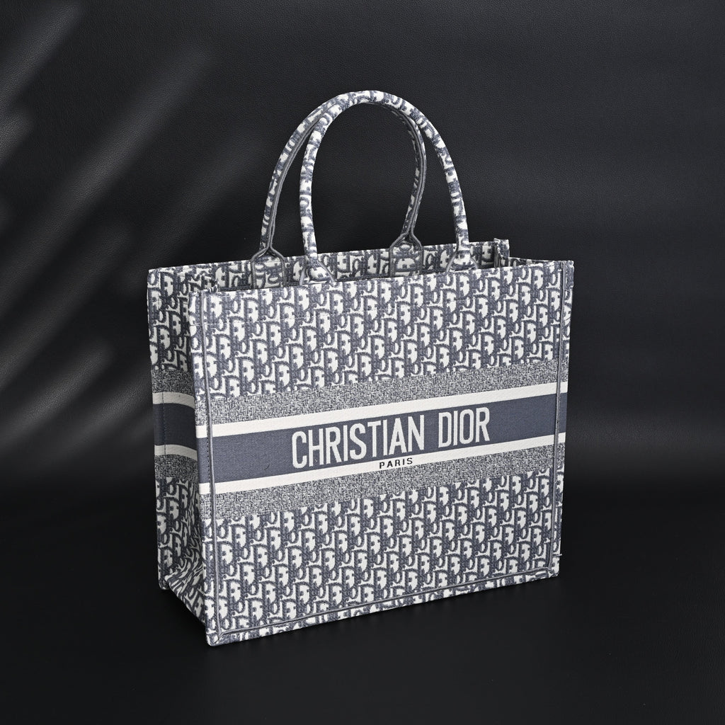 Christian Dior Large Book Tote – Grey Oblique Embroidery