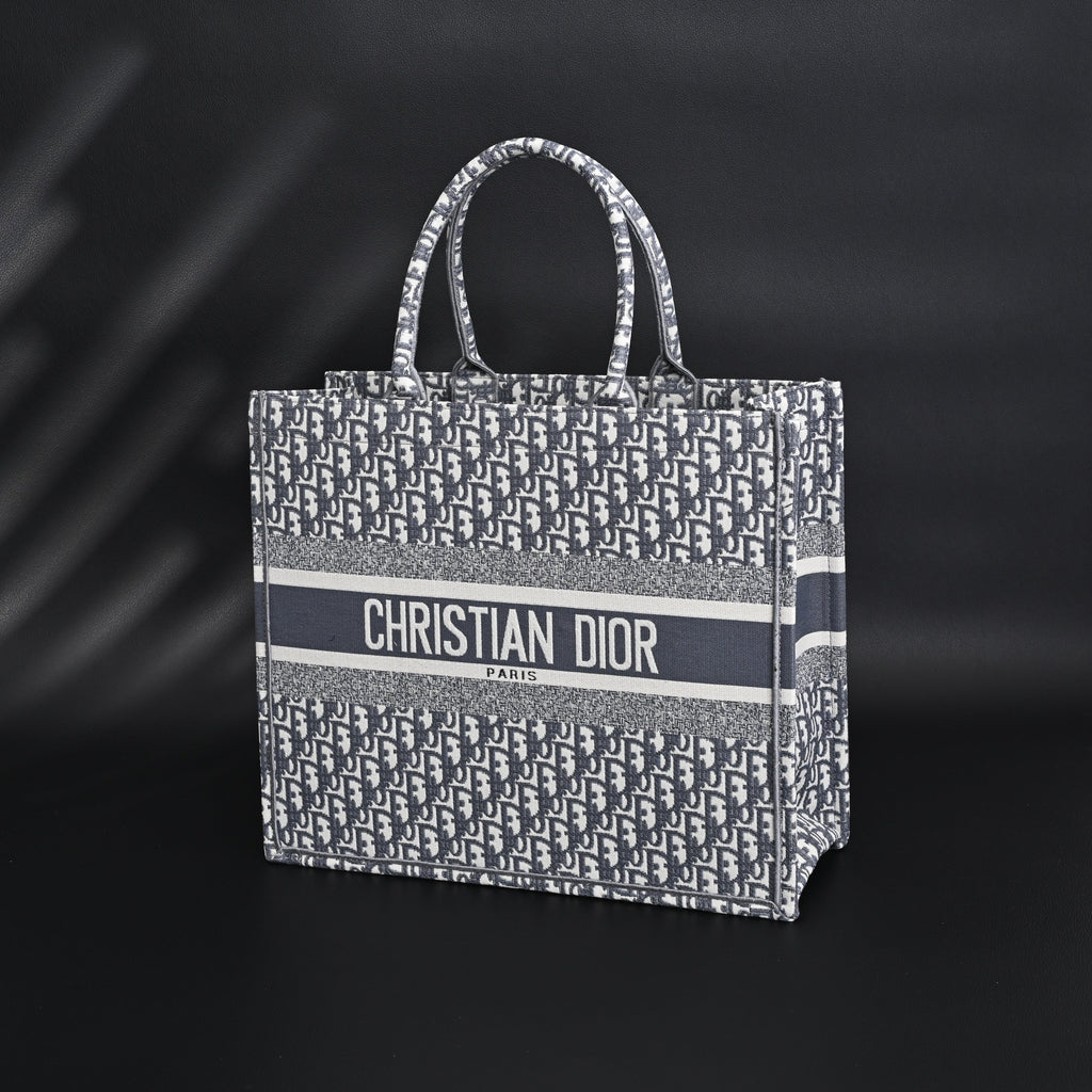 Christian Dior Large Book Tote – Grey Oblique Embroidery