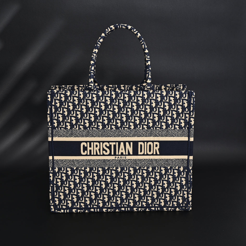 Christian Dior Large Book Tote – Blue Oblique Embroidery