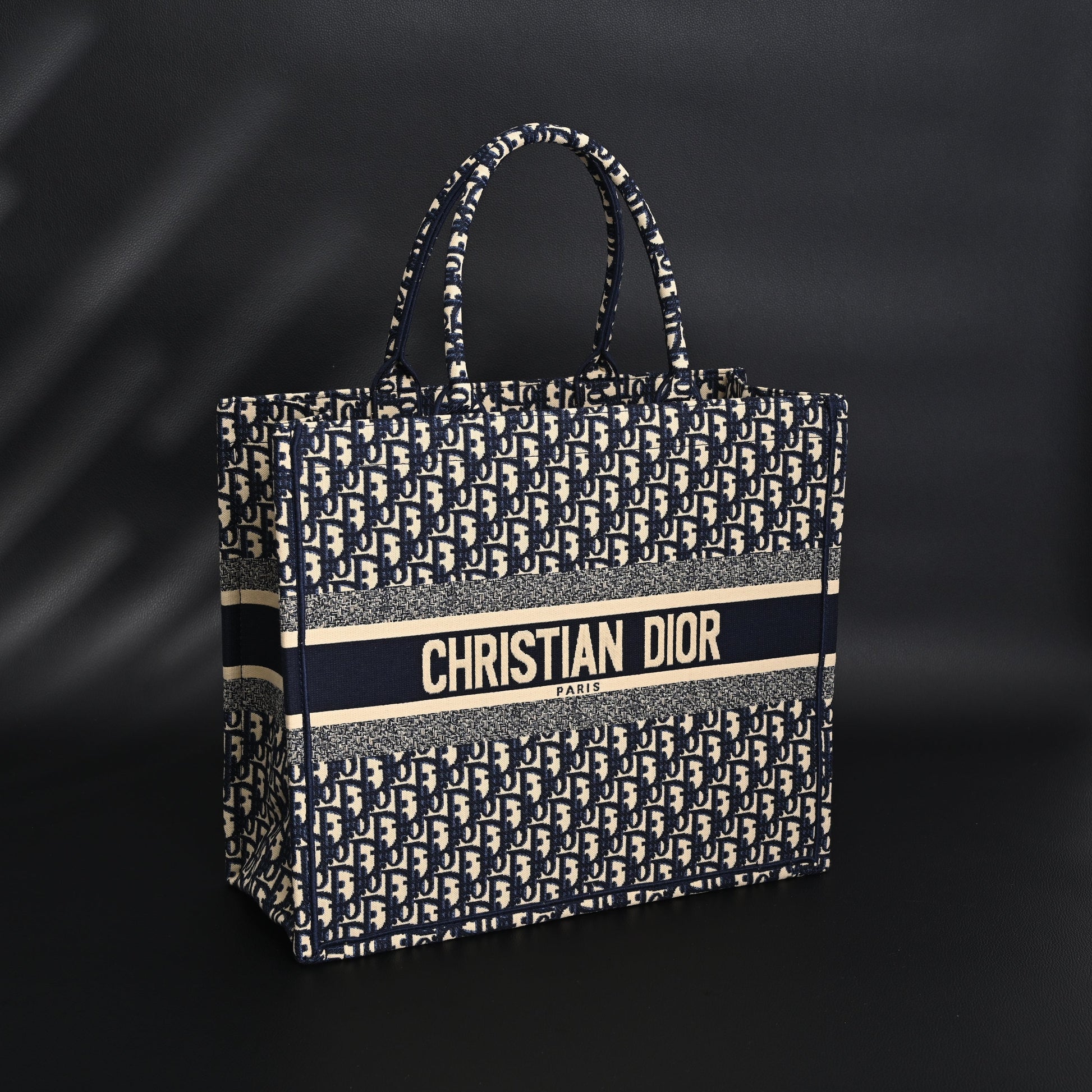 Christian Dior Large Book Tote – Blue Oblique Embroidery