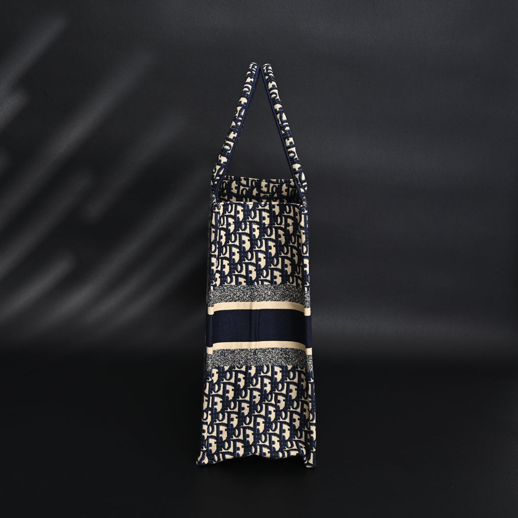 Christian Dior Large Book Tote – Blue Oblique Embroidery