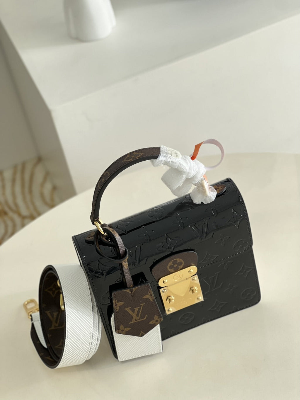 LOUIS VUITTON Noir Monogram Vernis Leather Spring Street NM Bag