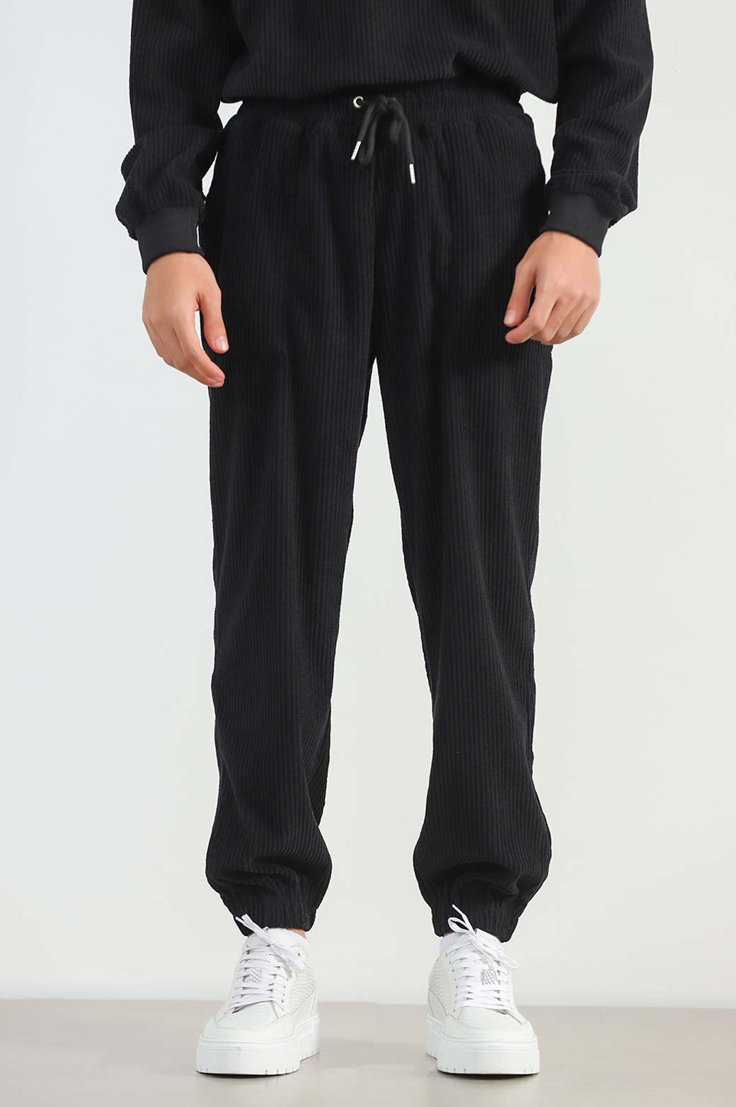 Black Super Soft Relaxed Fit Ribbed Knit Trousers
