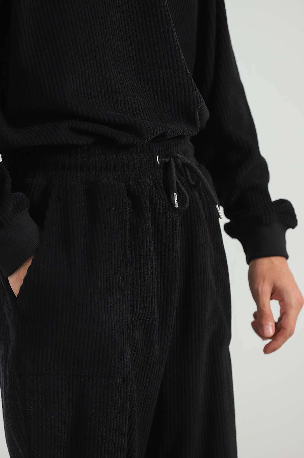 Black Super Soft Relaxed Fit Ribbed Knit Trousers