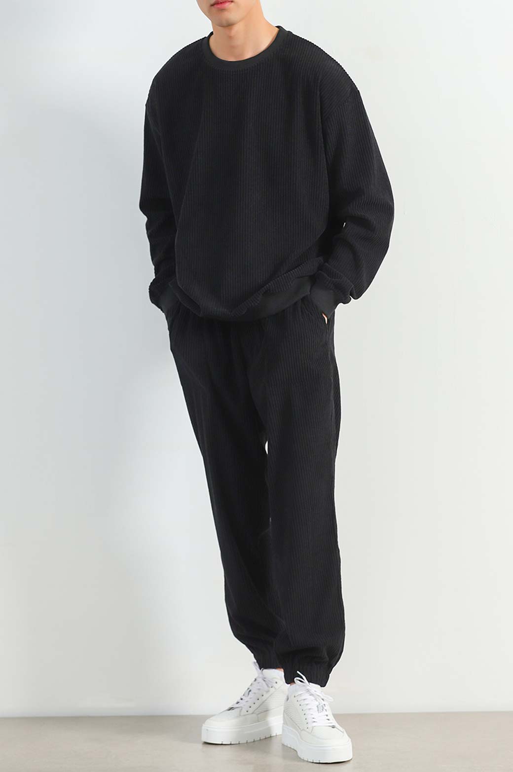 Black Super Soft Relaxed Fit Ribbed Knit Trousers