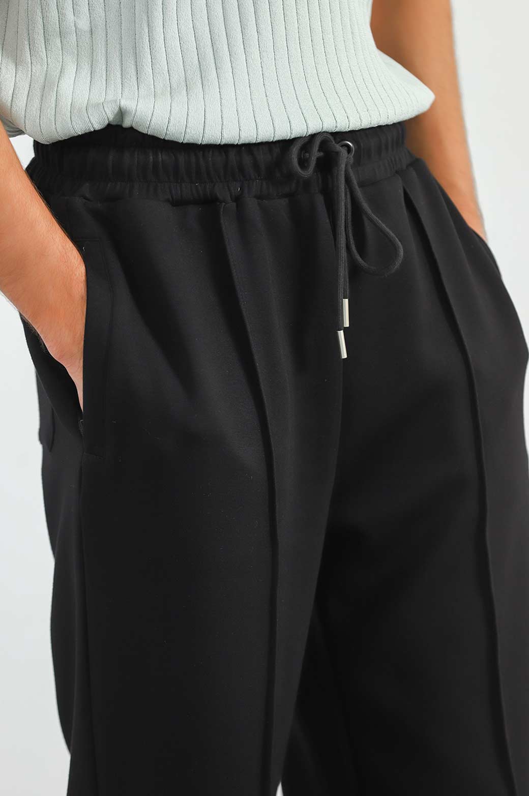 Black Relaxed Fit Super Soft Knitted Pants with Front Seam Detail