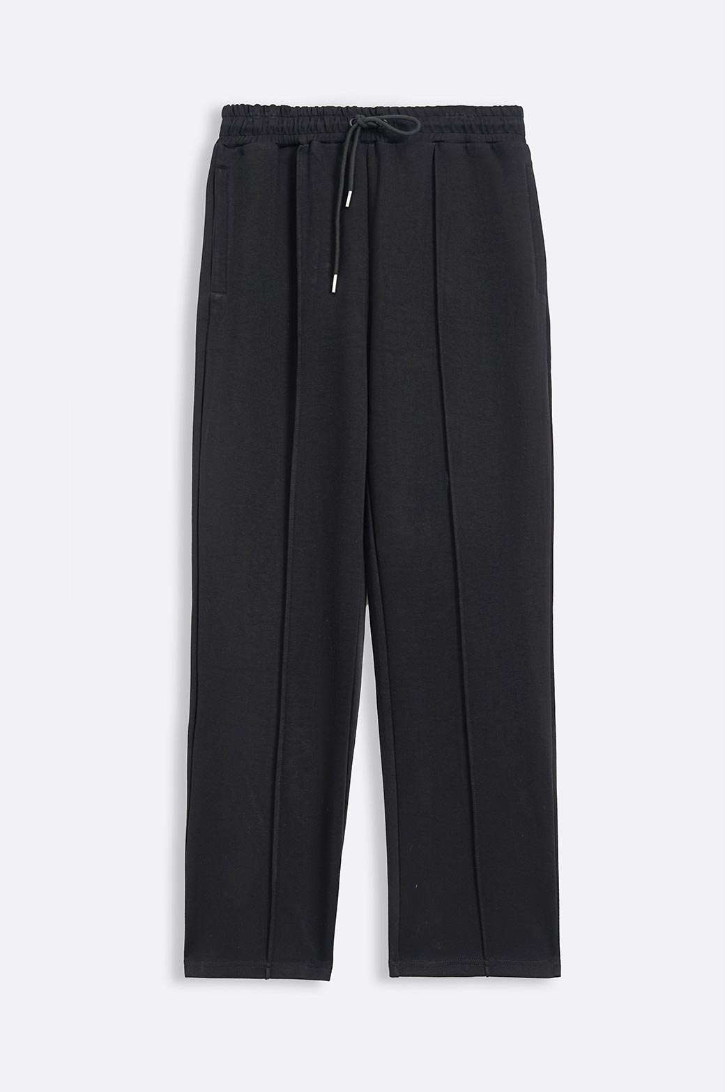Black Relaxed Fit Super Soft Knitted Pants with Front Seam Detail