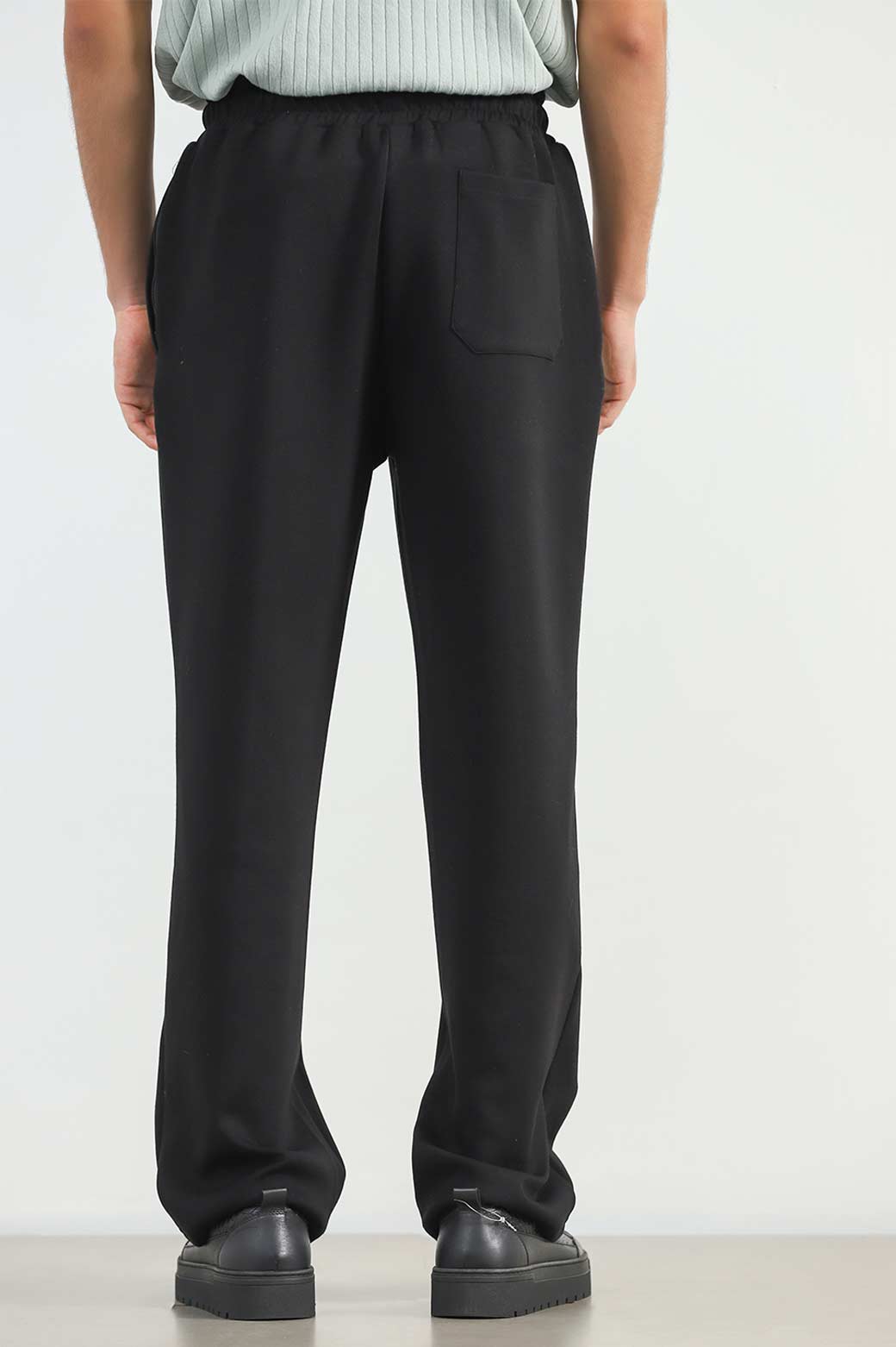 Black Relaxed Fit Super Soft Knitted Pants with Front Seam Detail