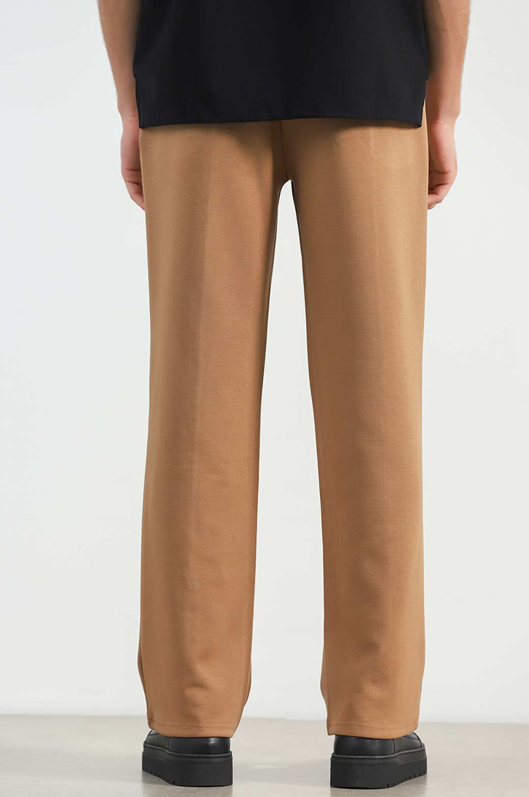 Khaki Super Soft Relaxed Fit Knitted Pants with Front Seam Detail