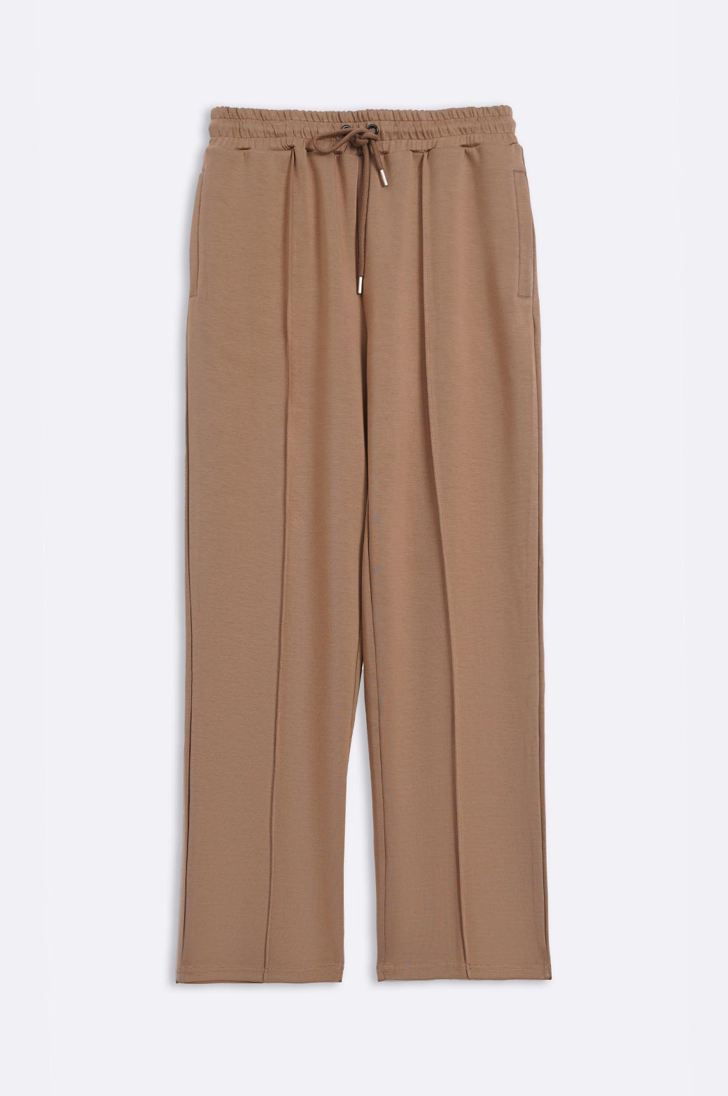 Khaki Super Soft Relaxed Fit Knitted Pants with Front Seam Detail