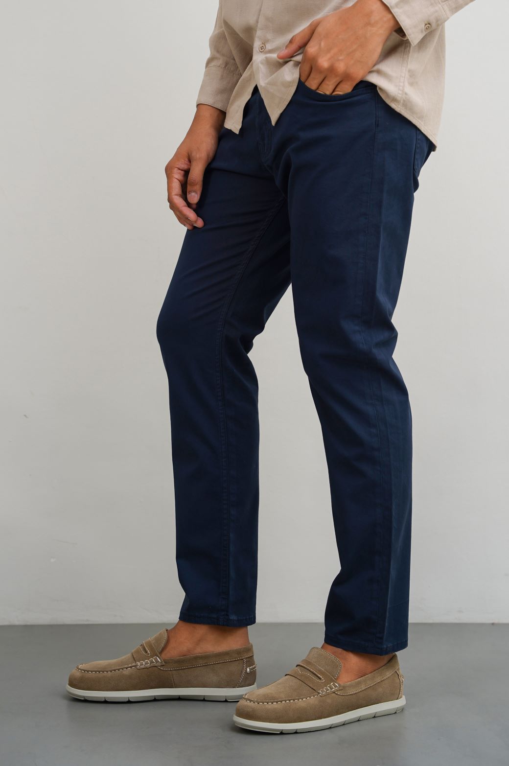 Navy Regular Fit Straight Pants with Five-Pocket Design