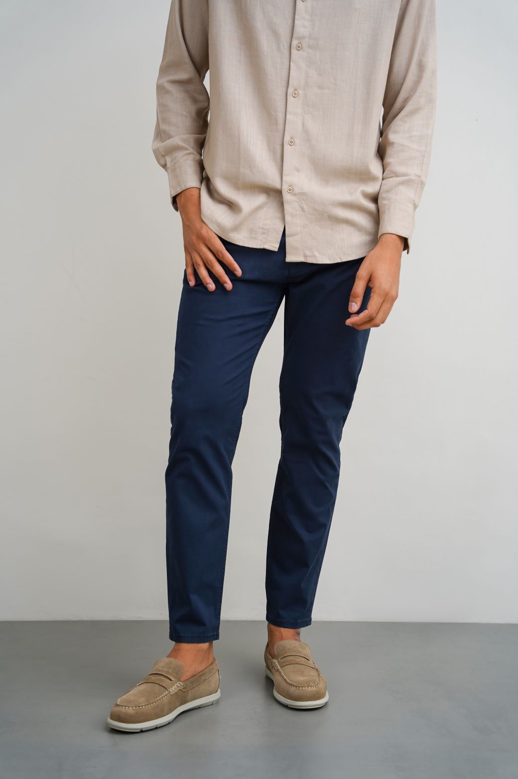 Navy Regular Fit Straight Pants with Five-Pocket Design