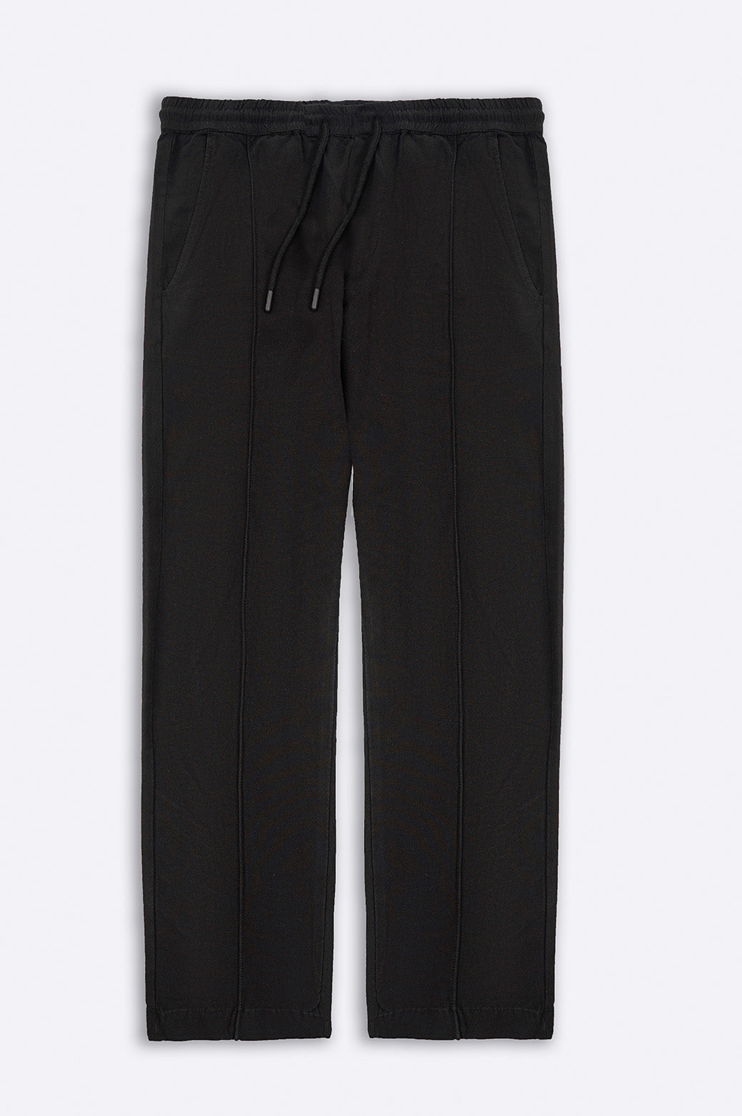 Black Relaxed Fit Linen Blend Soft Pants with Pleat Detail