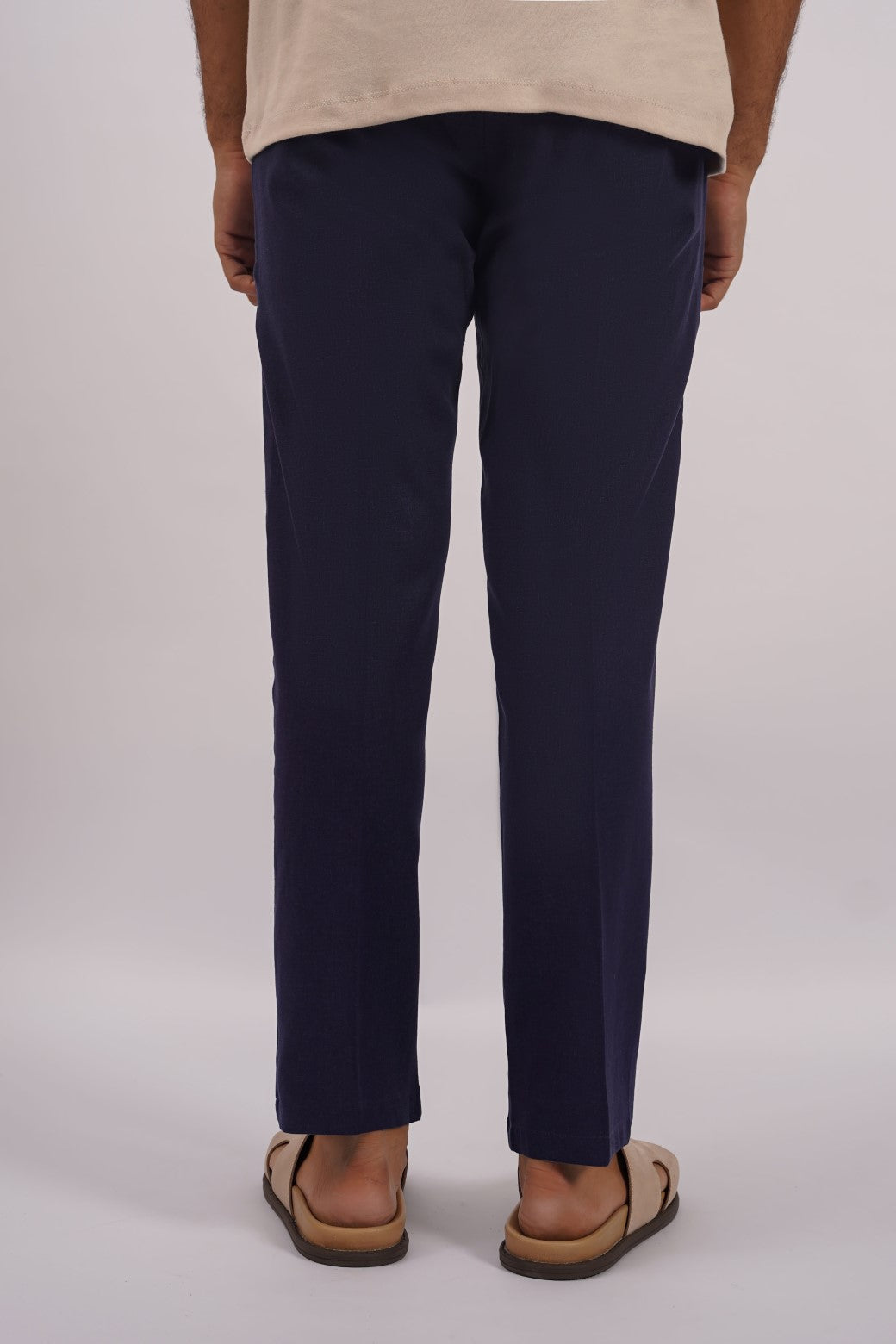 Navy Soft Relaxed Fit Linen Pants with Pleat Detail