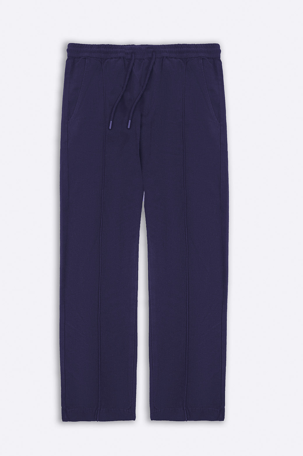 Navy Soft Relaxed Fit Linen Pants with Pleat Detail