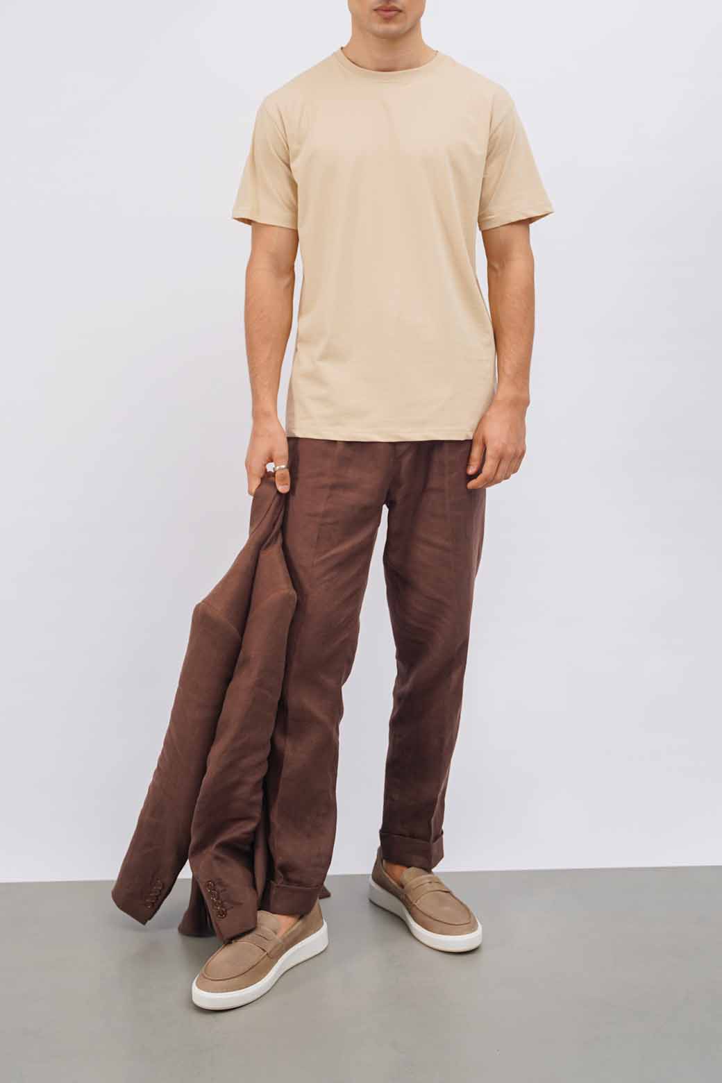Beige Slim Fit Soft Round Neck Short Sleeve T-Shirt