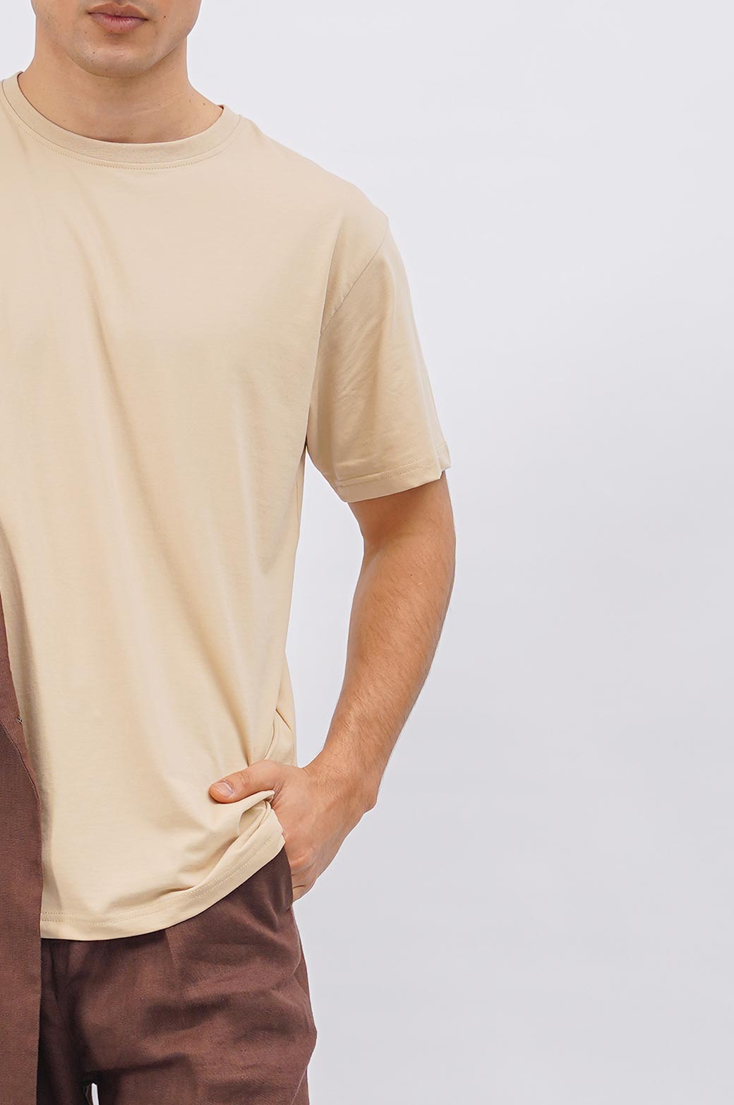 Beige Slim Fit Soft Round Neck Short Sleeve T-Shirt