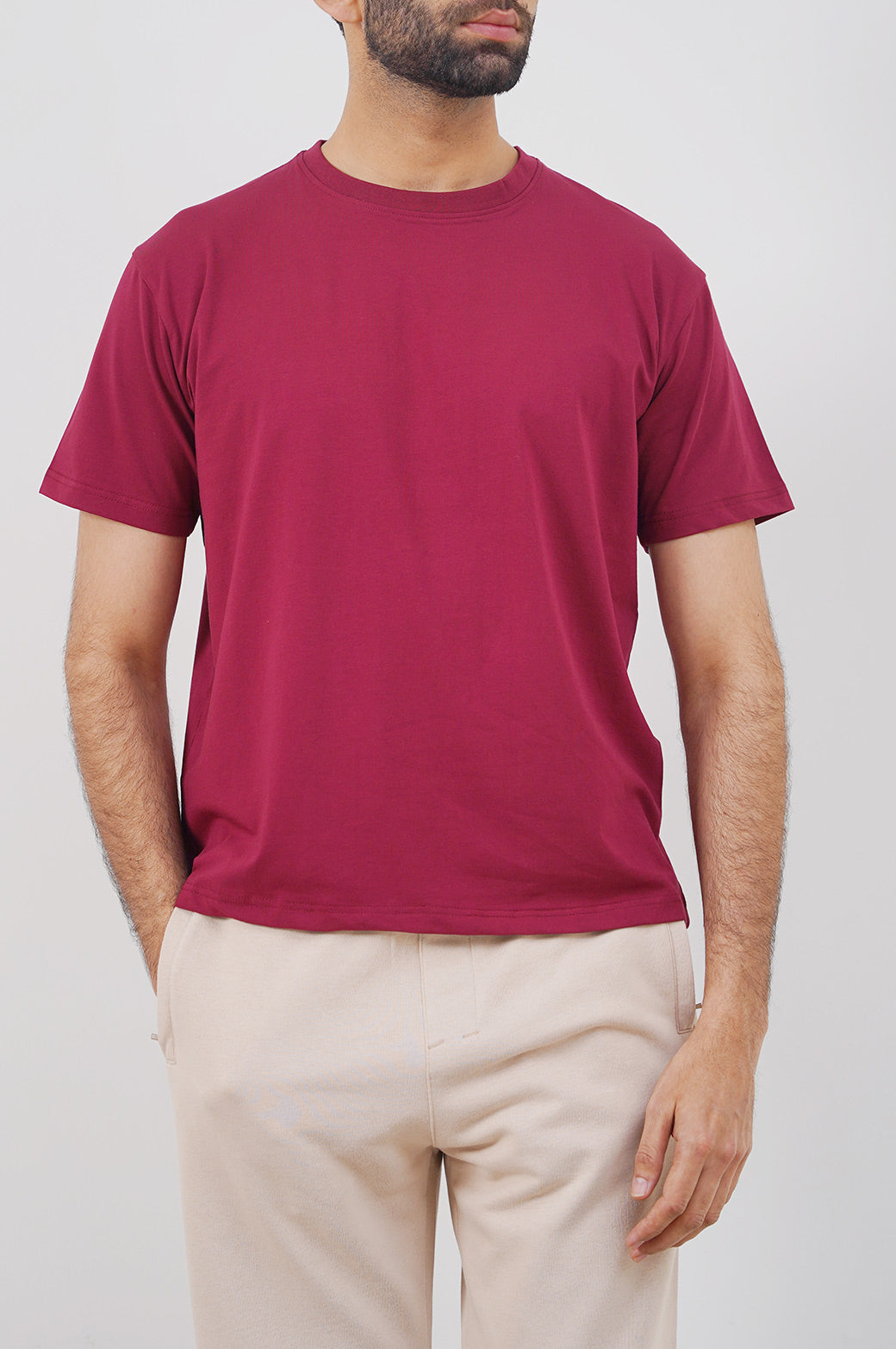 Dark Red Slim Fit Soft Crew Neck Tee