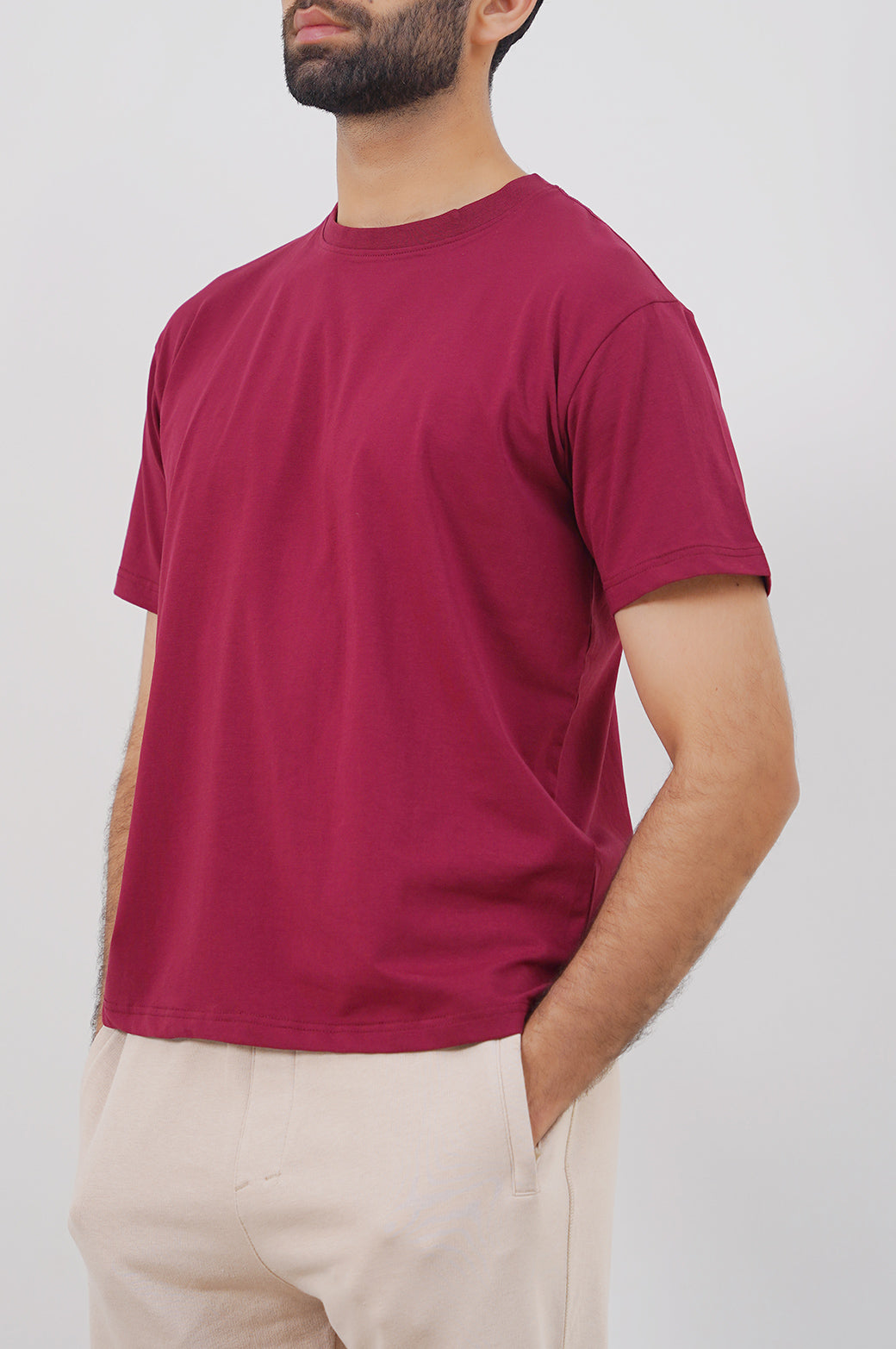 Dark Red Slim Fit Soft Crew Neck Tee