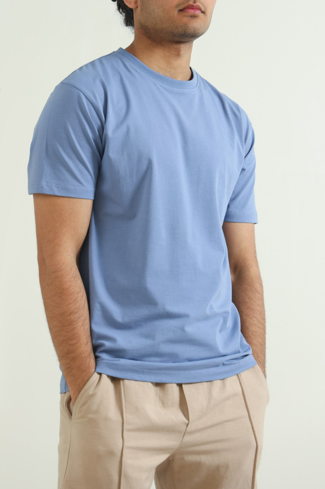 Light Blue Slim Fit Soft Crew Neck Tee