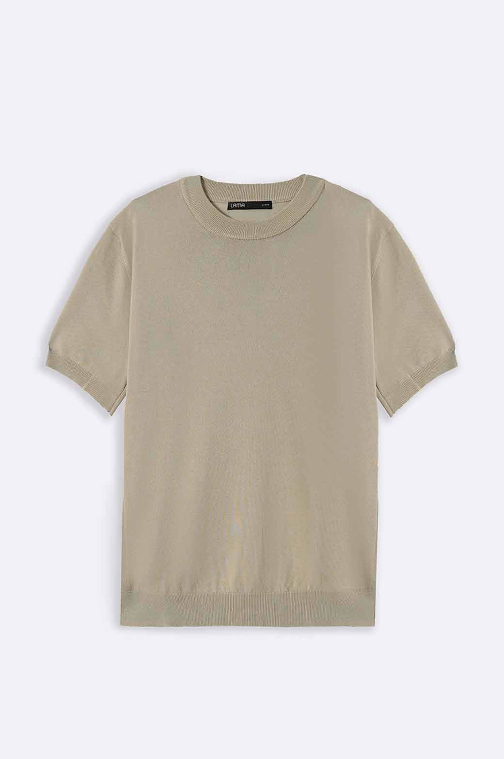 Beige Relaxed Fit Soft Knit Top with Ribbed Trims