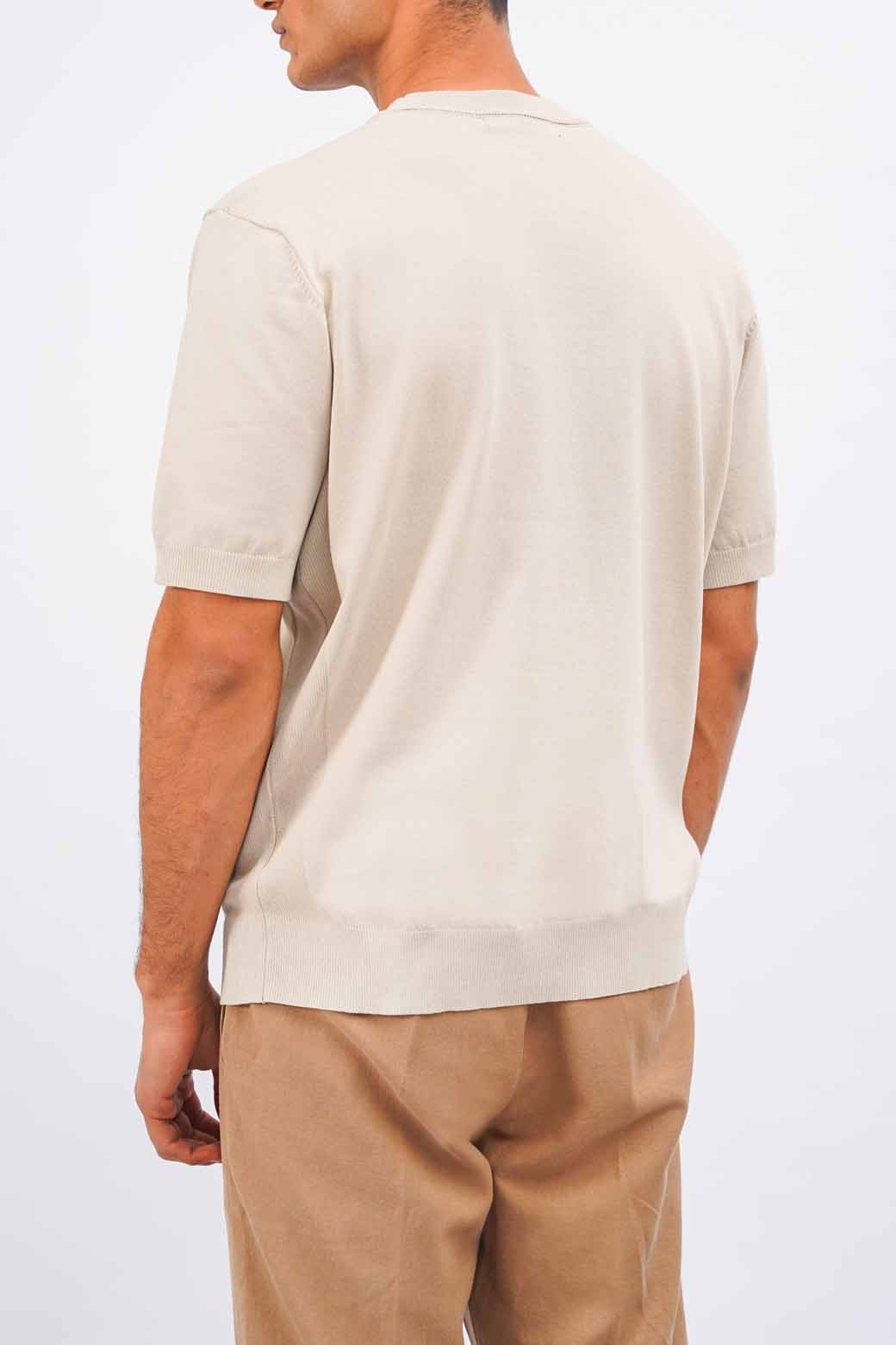 Beige Relaxed Fit Soft Knit Top with Ribbed Trims